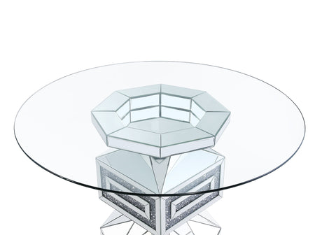 ACME Noralie - Dining Table - Clear Glass, Mirrored & Faux Diamonds - 30" | Meri Furniture