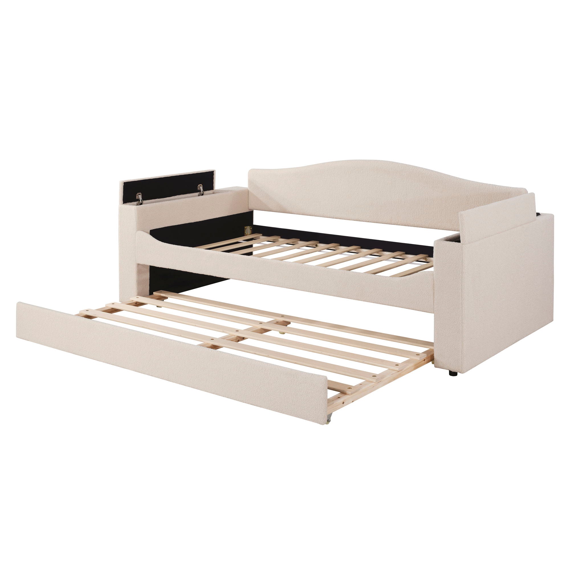 Upholstered Daybed With Storage Armrests, Trundle And Latest Integrated Bluetooth Audio System