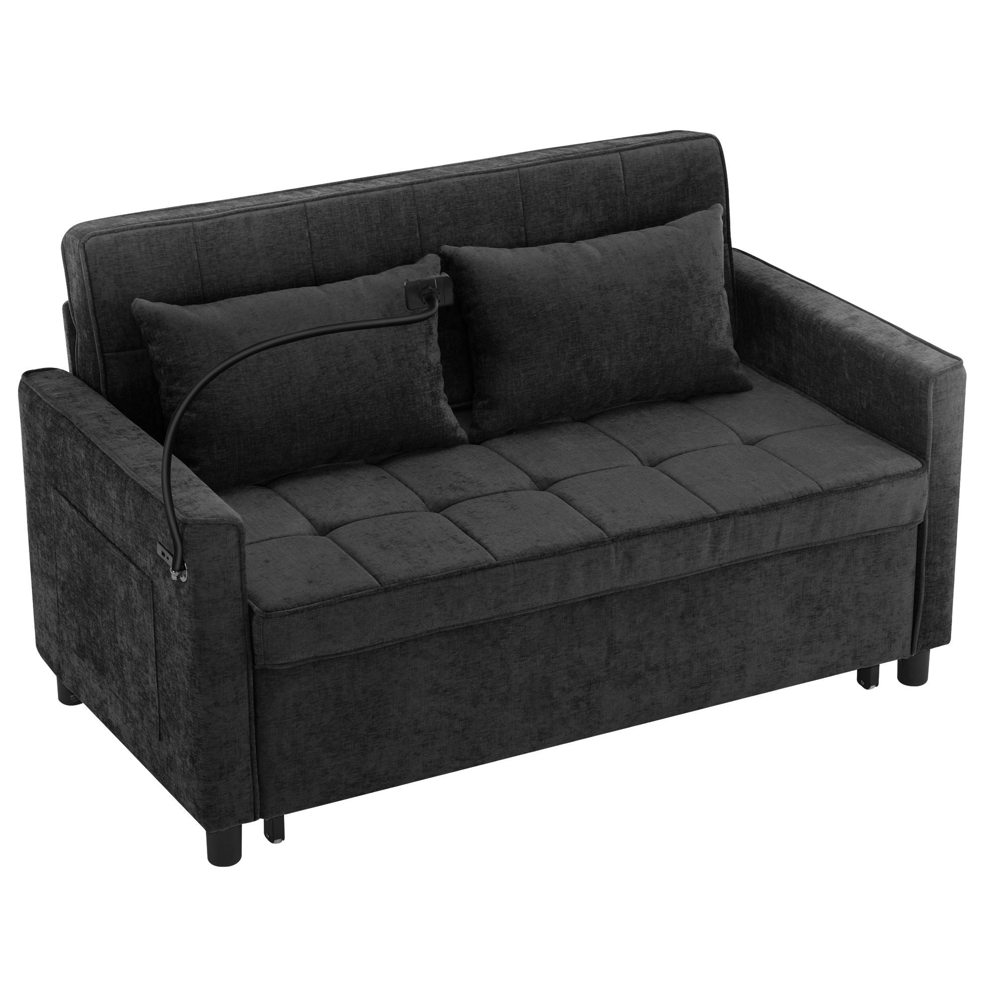 Loveseat Sofa Bed Sleeper With Reversible Backrest, Side Pockets, USB Ports, Phone Holder