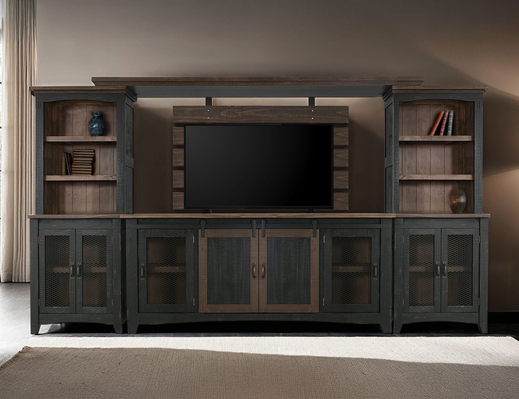 Pueblo - TV Stand / Console / Wall Unit - Black / Medium Brown