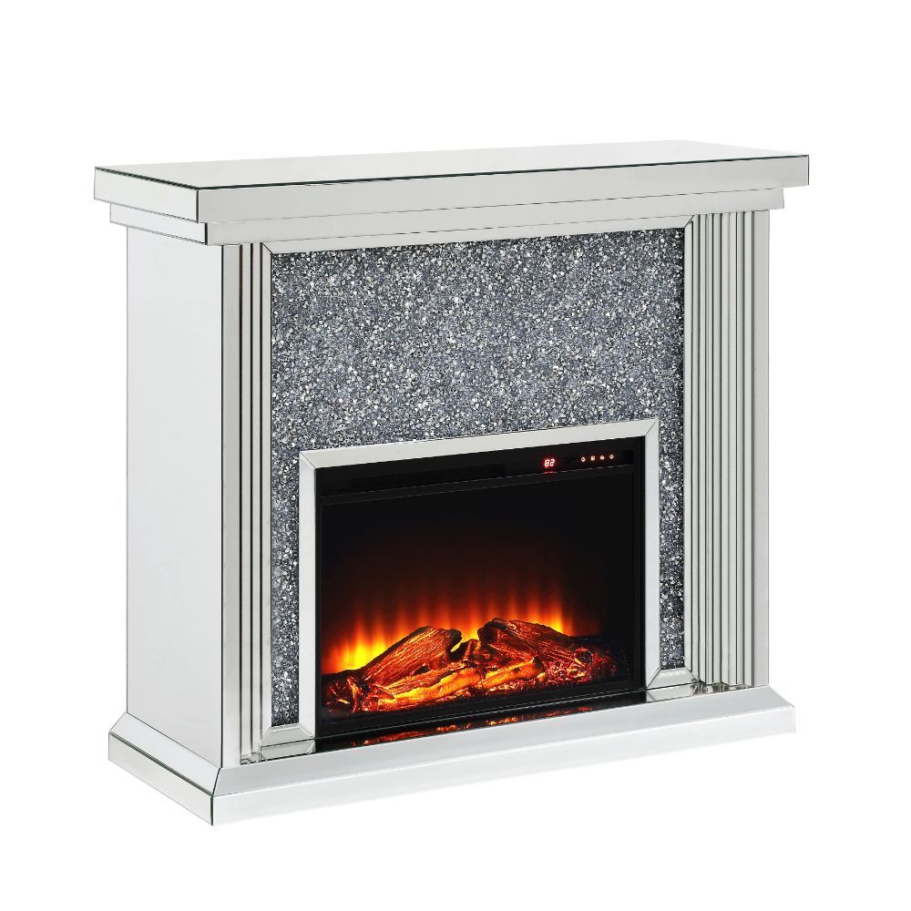 ACME Noralie - Fireplace - Mirrored & Faux Diamonds - 40" | Meri Furniture