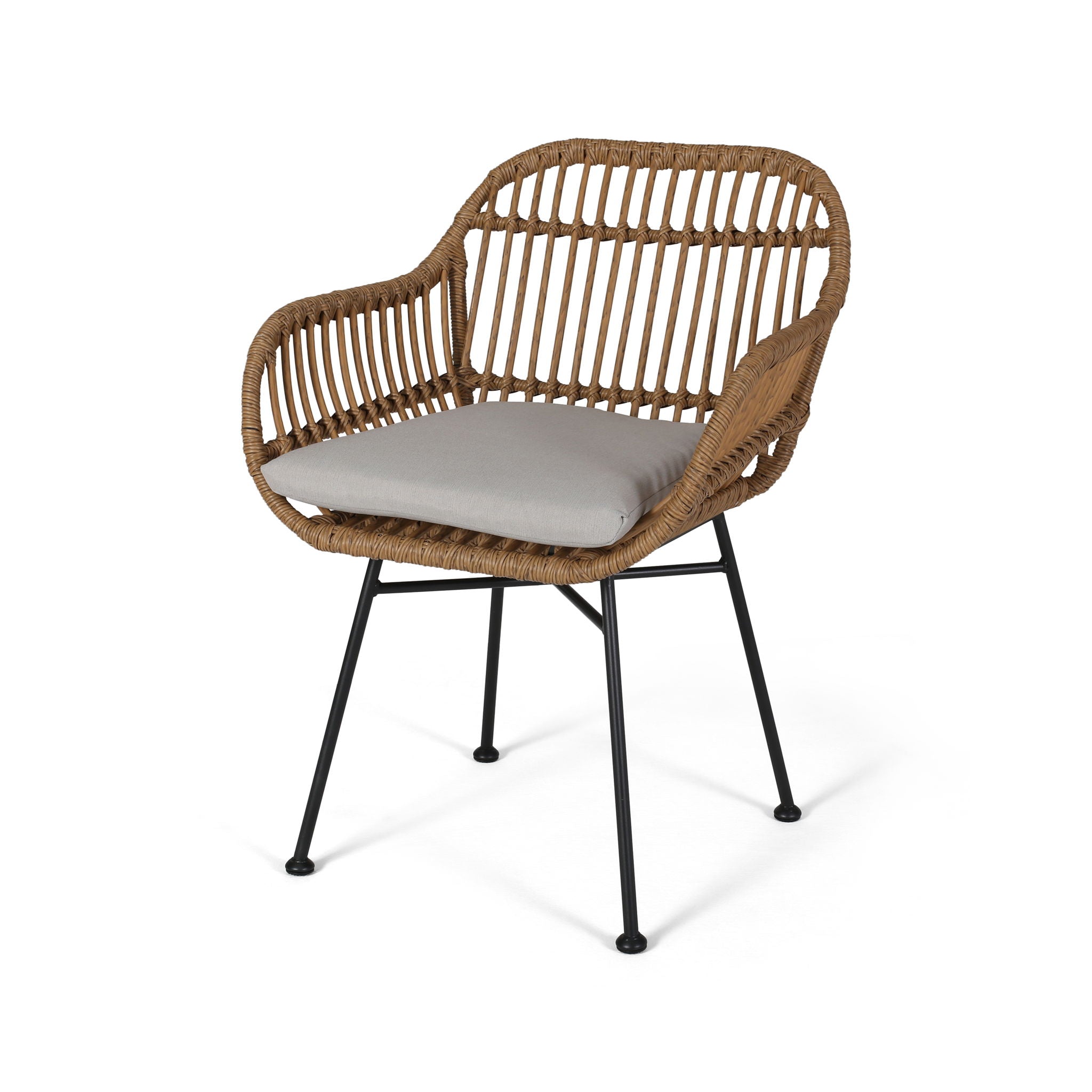 Outdoor Rattan Accent Chair With Metal Legs