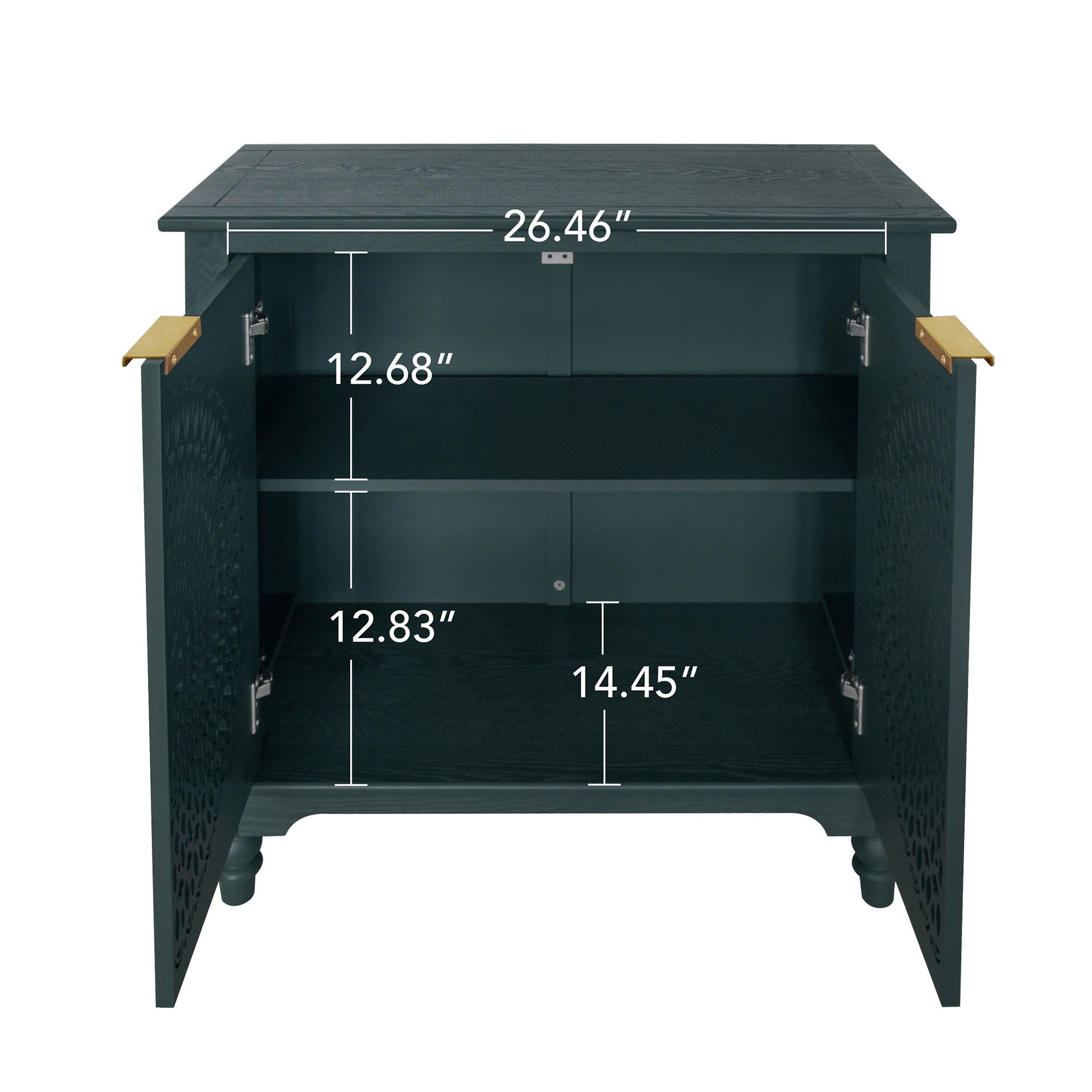 Hollow Carved 2 Door Accent Cabinet With Adjustable Shelf, Sideboard Buffet For Entryway, Living Room Or Bedroom - Blackish Green