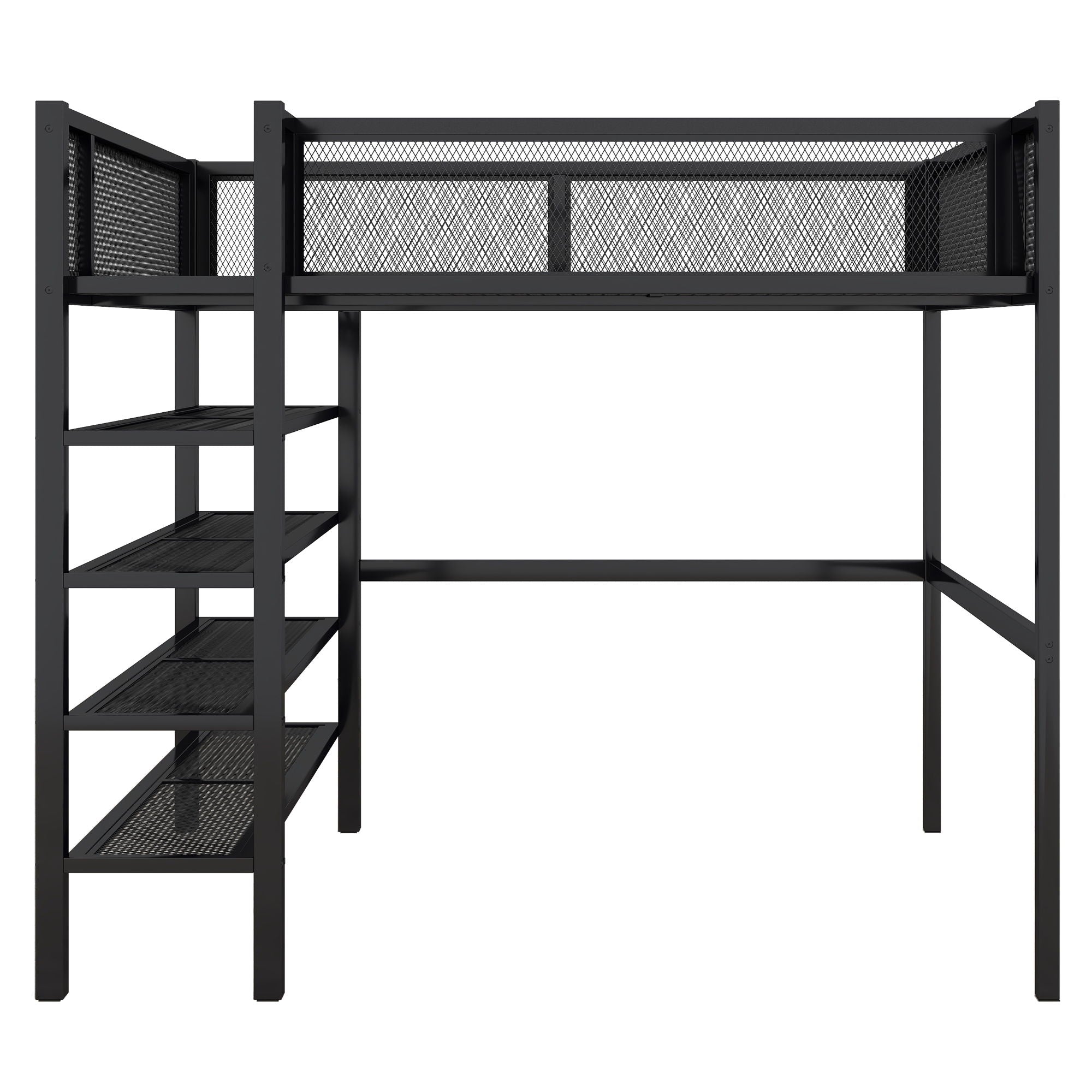 Loft Bed With 4 Tier Shelves And Storage