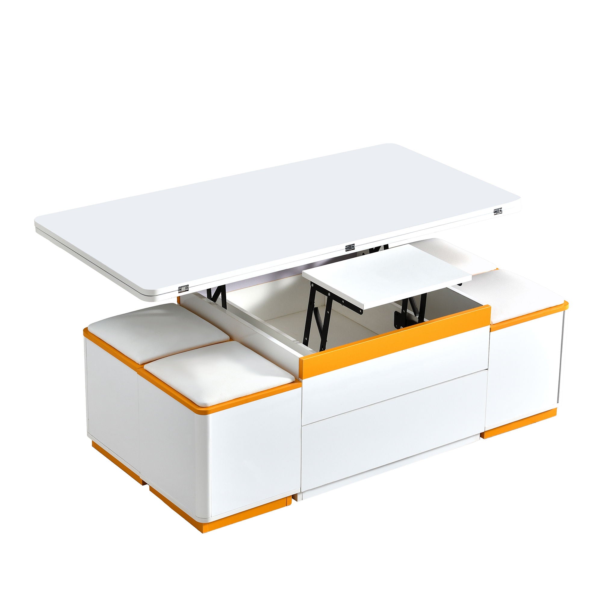 Multi Functional Adjustable Coffee Table With 4 Storage Stools