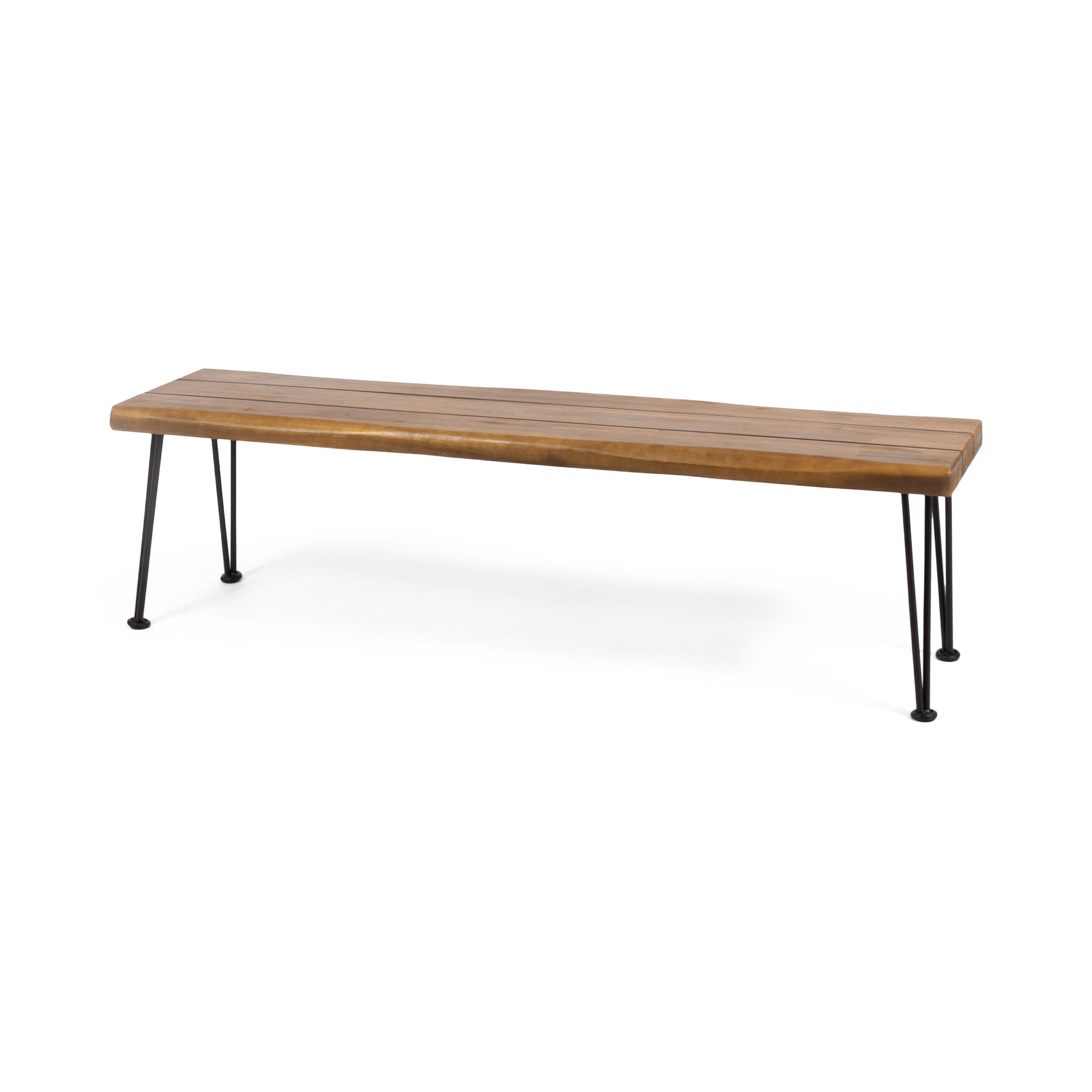 Zion - Industrial Wood And Metal Rectangular Bench With Faux Live Edge Design - Teak