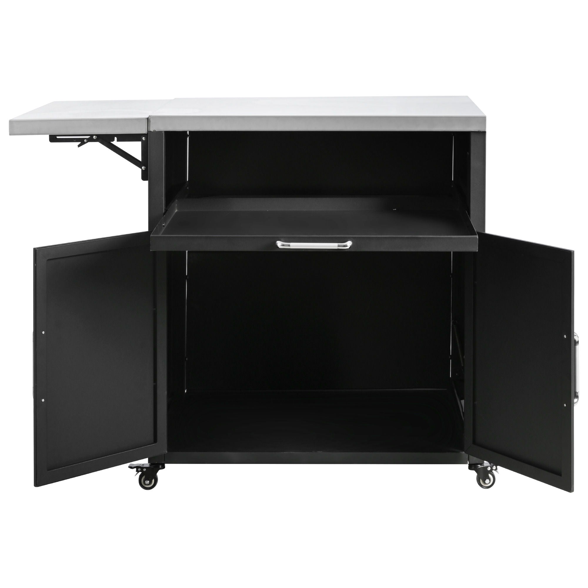 Versatile Outdoor Cabinet With Folding & Expandable Work Surfaces, Ample Storage Space, And Lockable Wheels - Matte Black