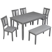 6 Pieces Kitchen Dining Set, Rectangular Wooden Dining Table With 4 Upholstered Chairs And A Bench
