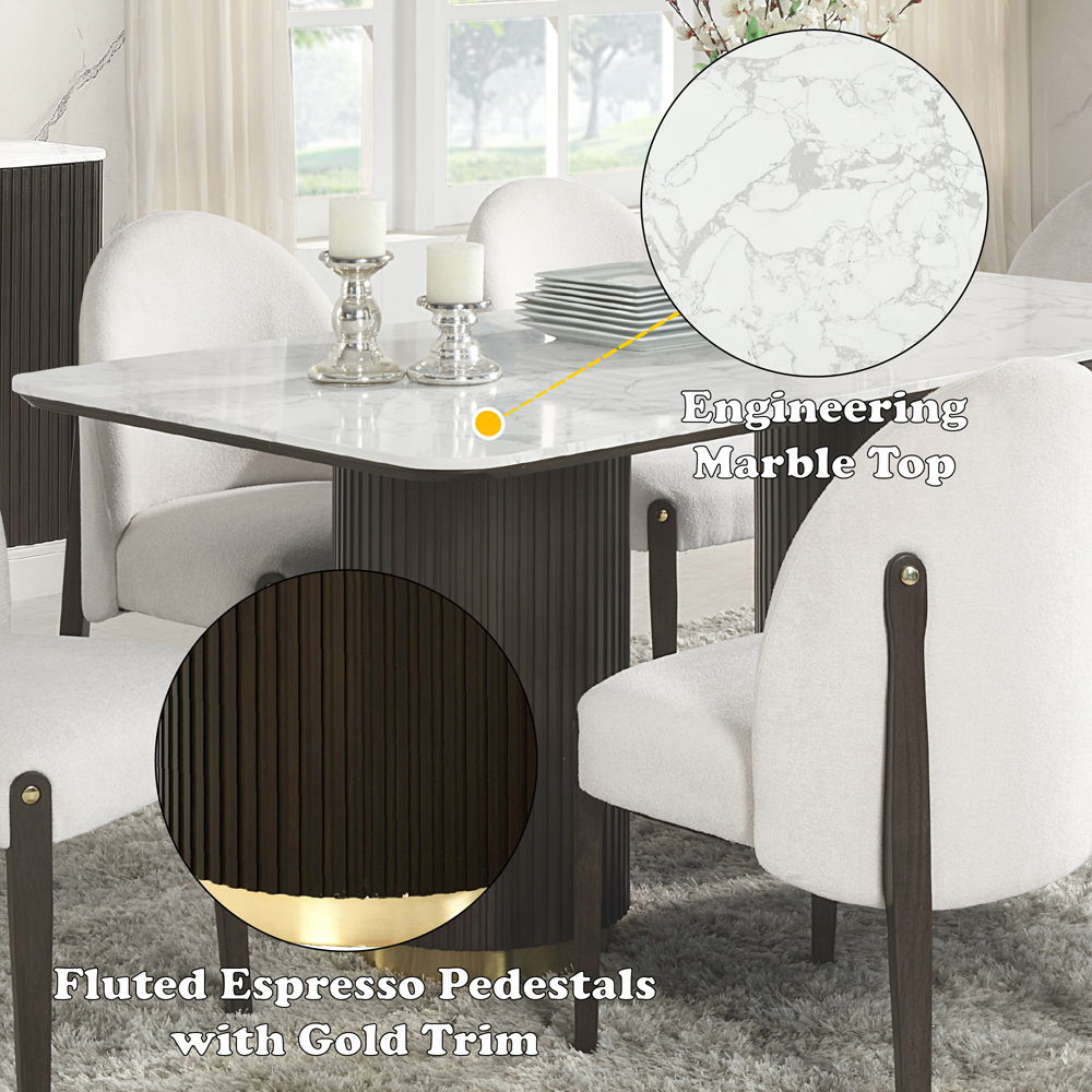 Clayten - Dining Table With Marble Top - White Natural Marble Top & Espresso