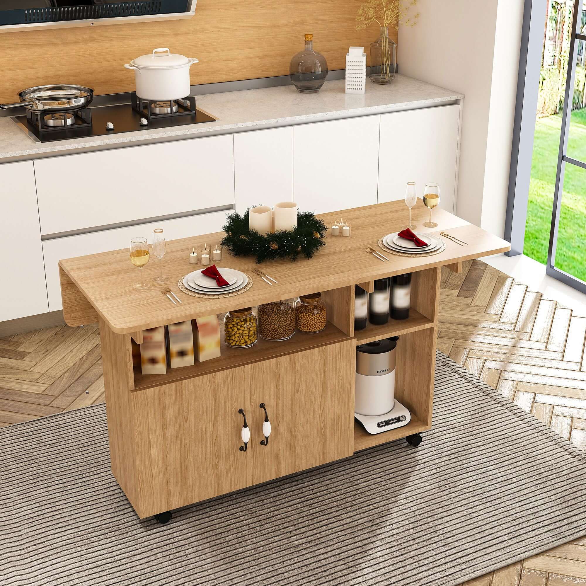 Multi Functional Folding Table With Storage Shelves And Wheels