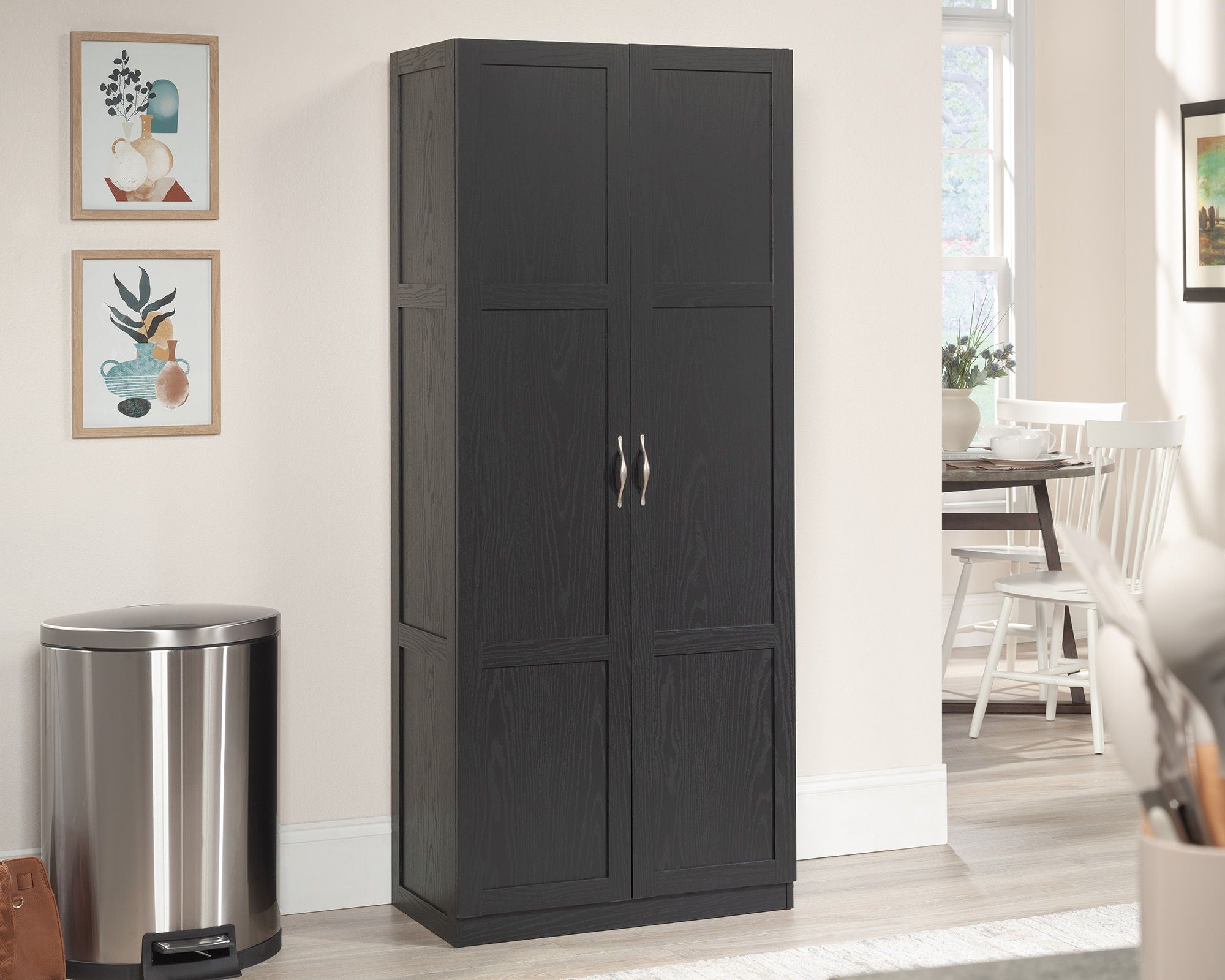 2-Door Storage Cabinet with Shelves in Black