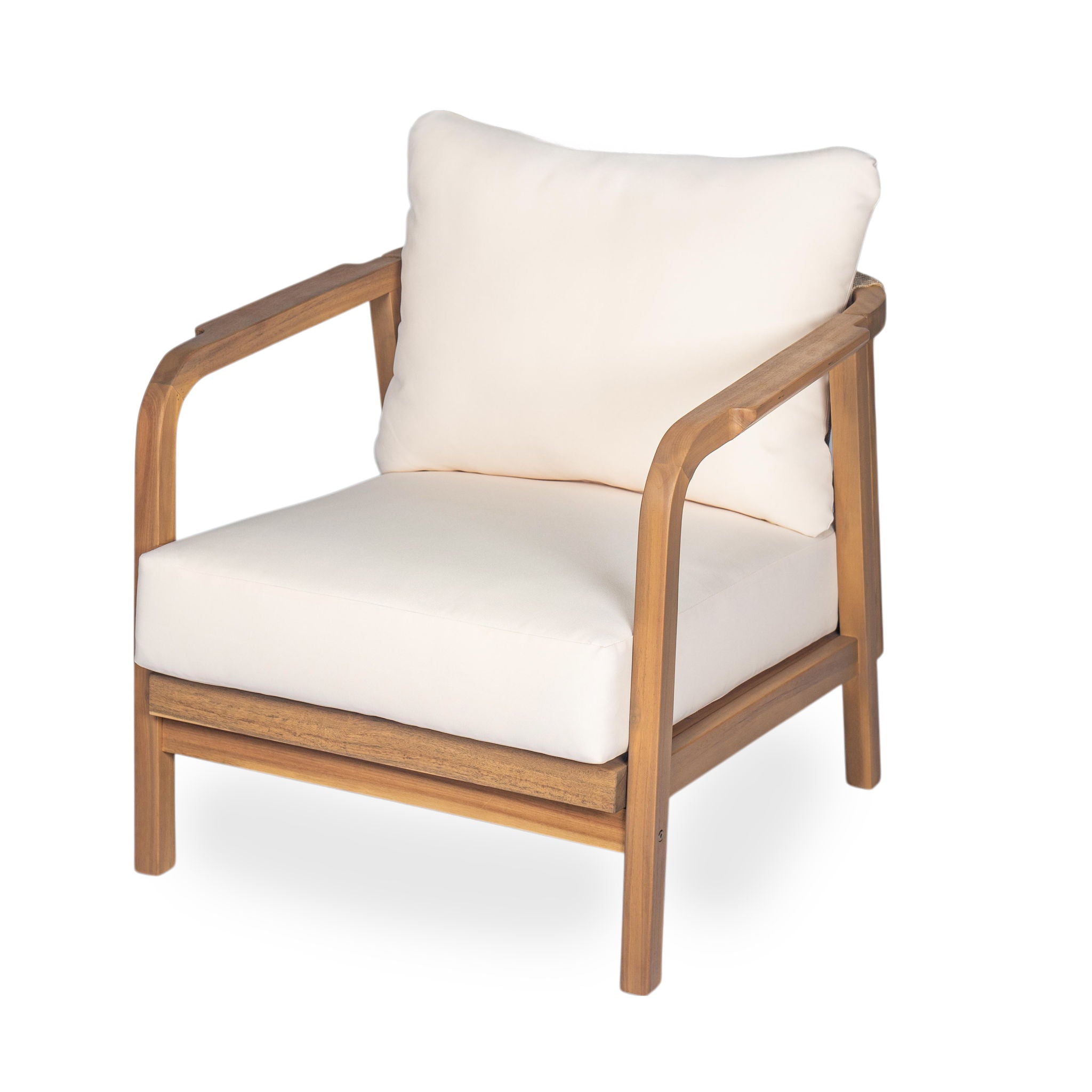 Outdoor Lounge Chair With Woven Backrest, Solid Wood Frame, Comfortable Cushions