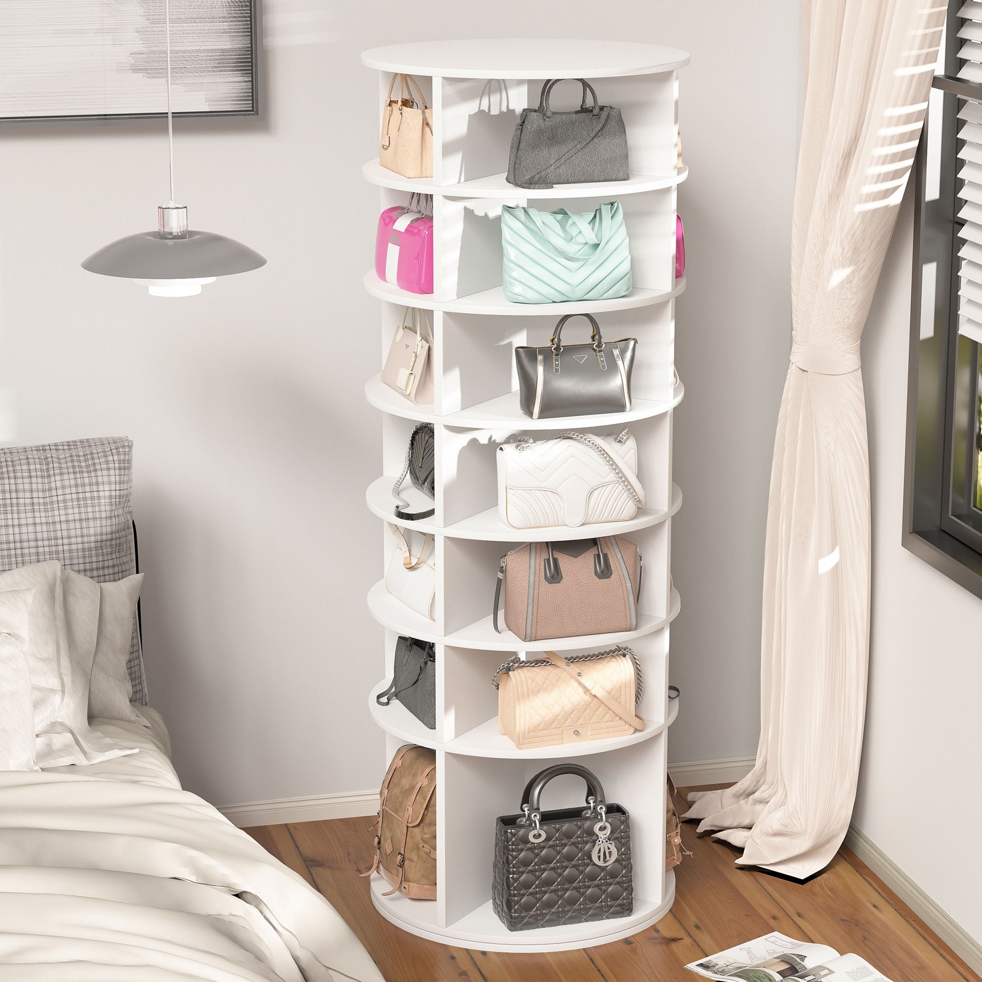 6 Tier Spinning Shoe Rack, Free Standing, 360° Revolving Shoe Organizer - White