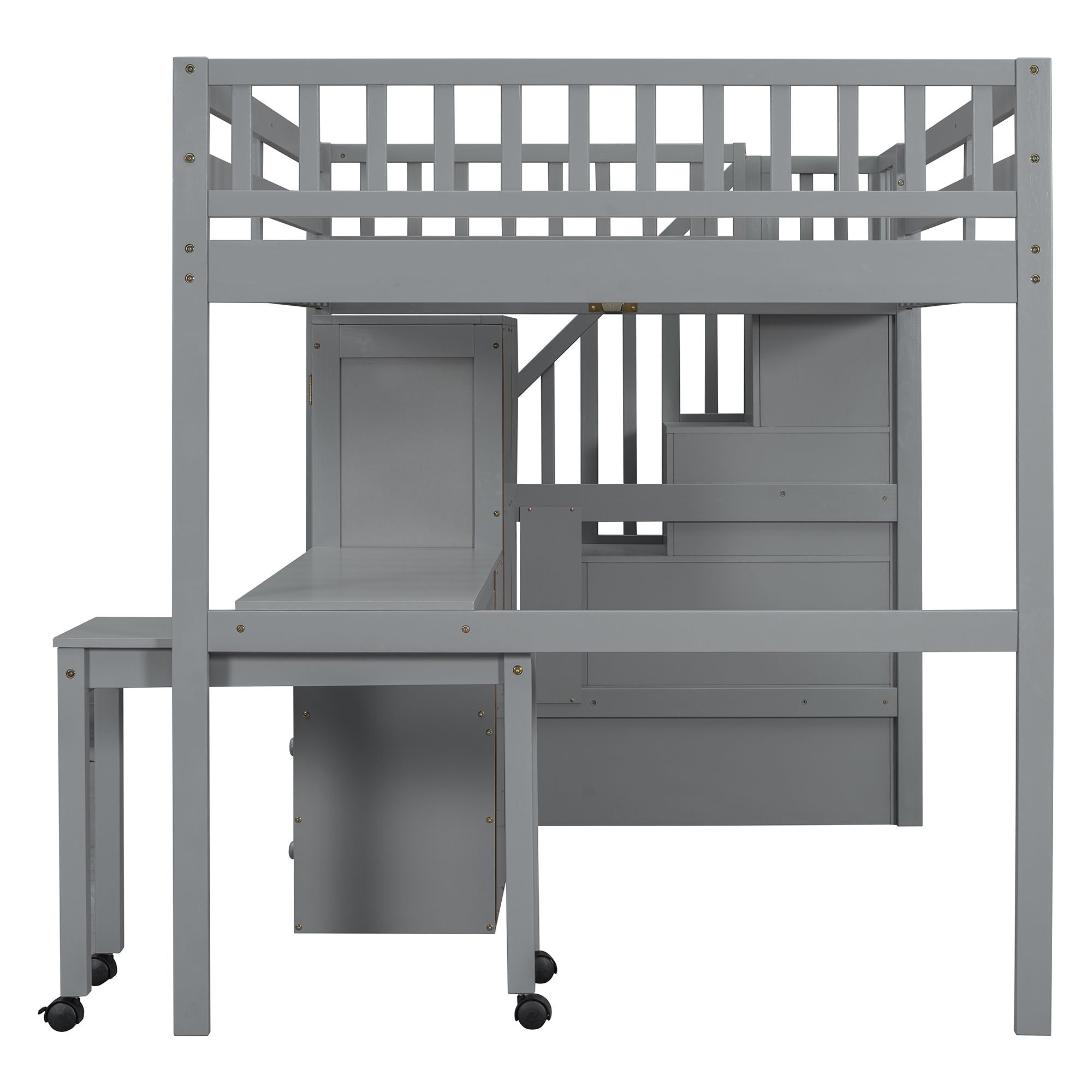 Loft Bed With Stairs, Bookshelf, Drawers, Desk & Wardrobe, Space Saving Multifunctional Furniture