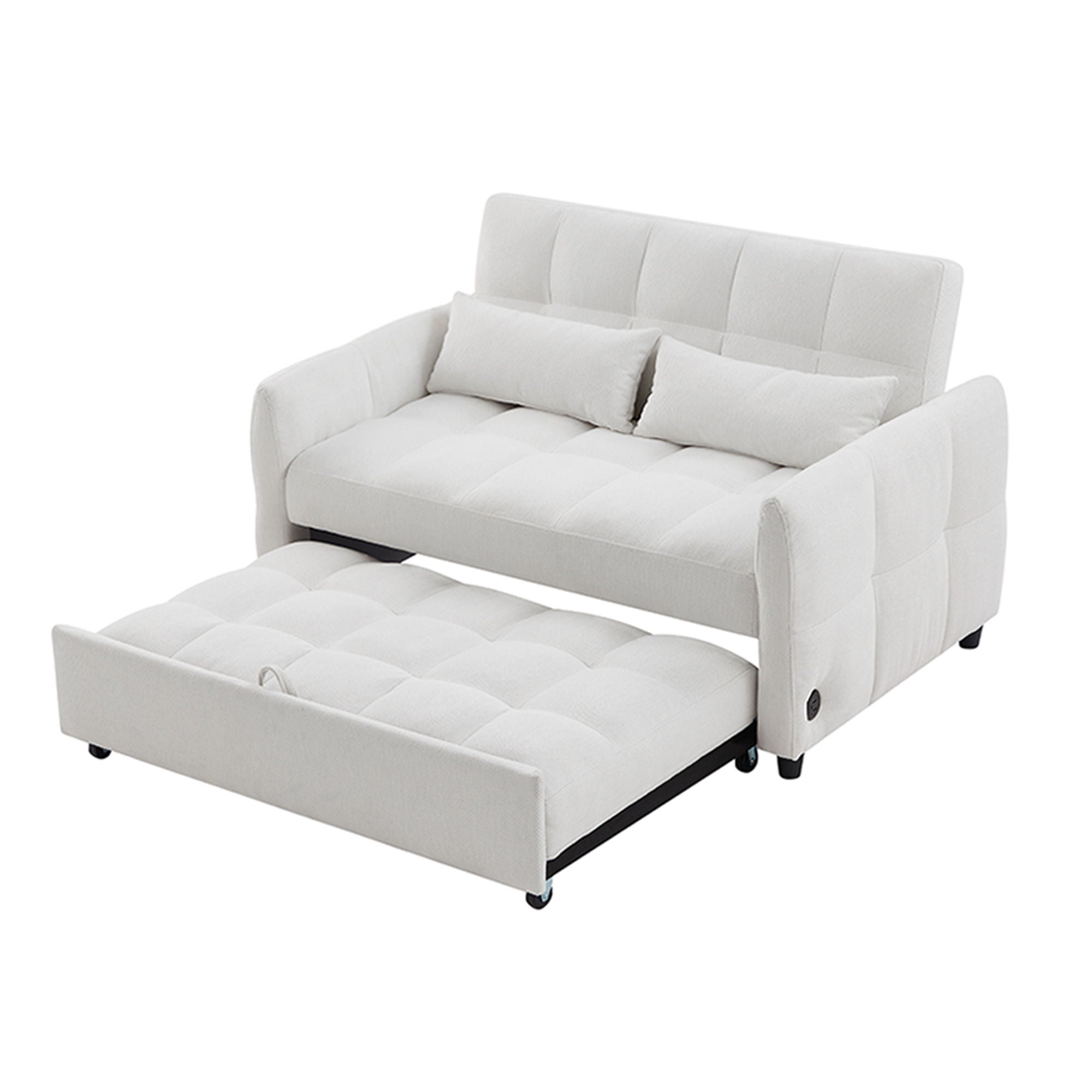 Loveseat Sofa Pull-Out Bed With Adjustable Backrest, 3 USB Ports And 2 Lumbar Pillows For Living Room