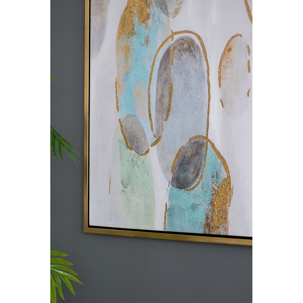 Modern Oil Painting, Square Framed Wall Art For Living Room Dining Room - Multicolor