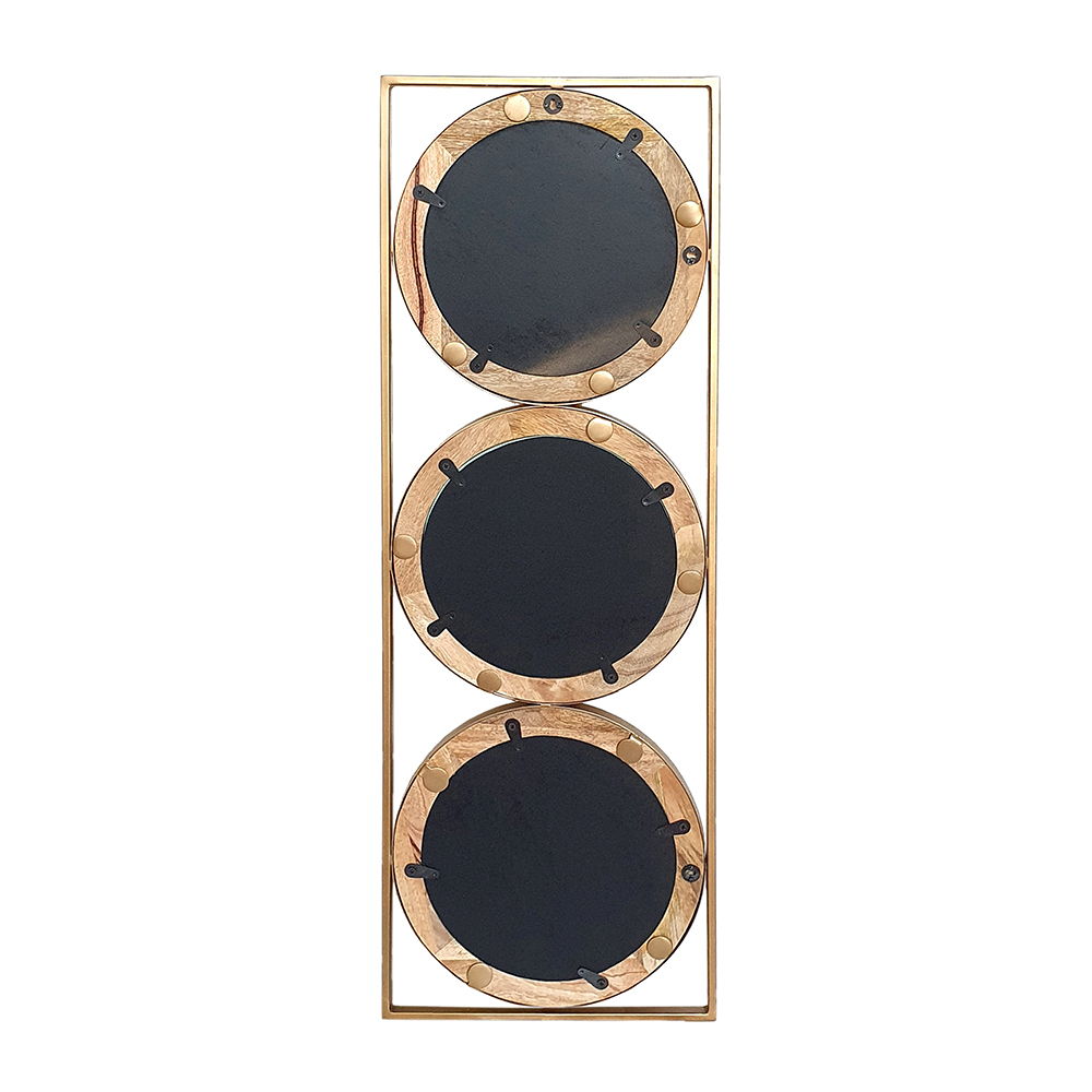 3 Mirror Piece Wall Mirror InRectangular Frame, Home Wall Decor For Bedroom Living Room - Brown