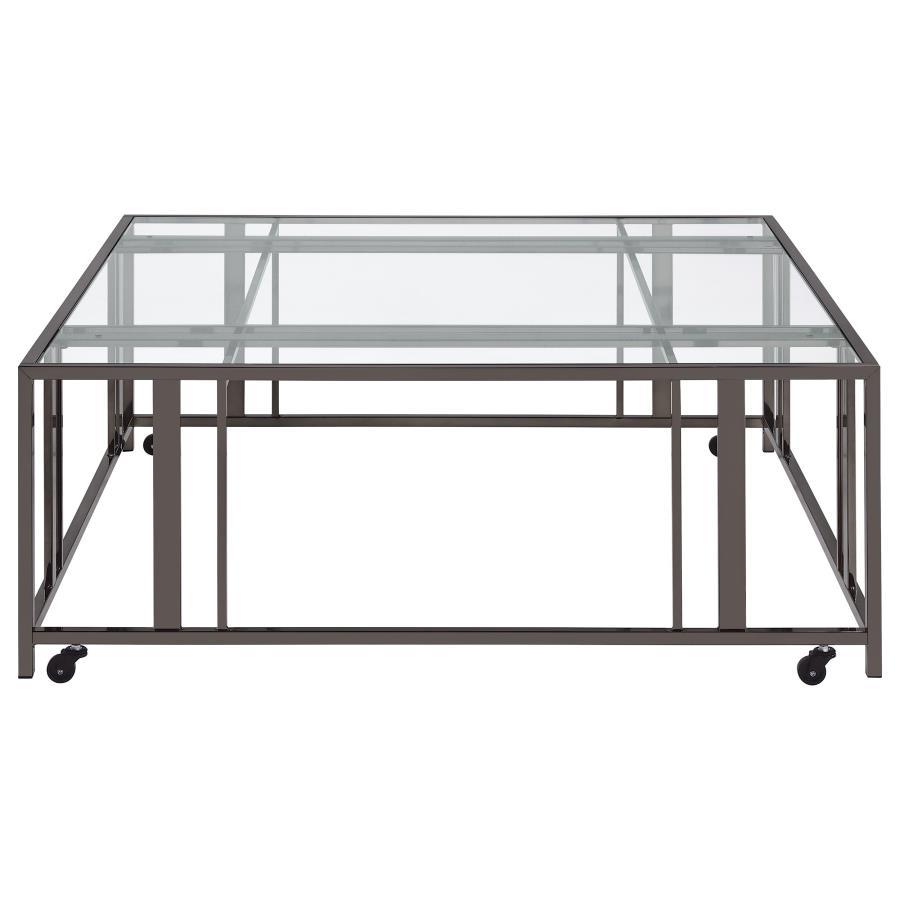 Coaster Fine Furniture Adri - Square Glass Top Coffee Table With Casters | Meri Furniture