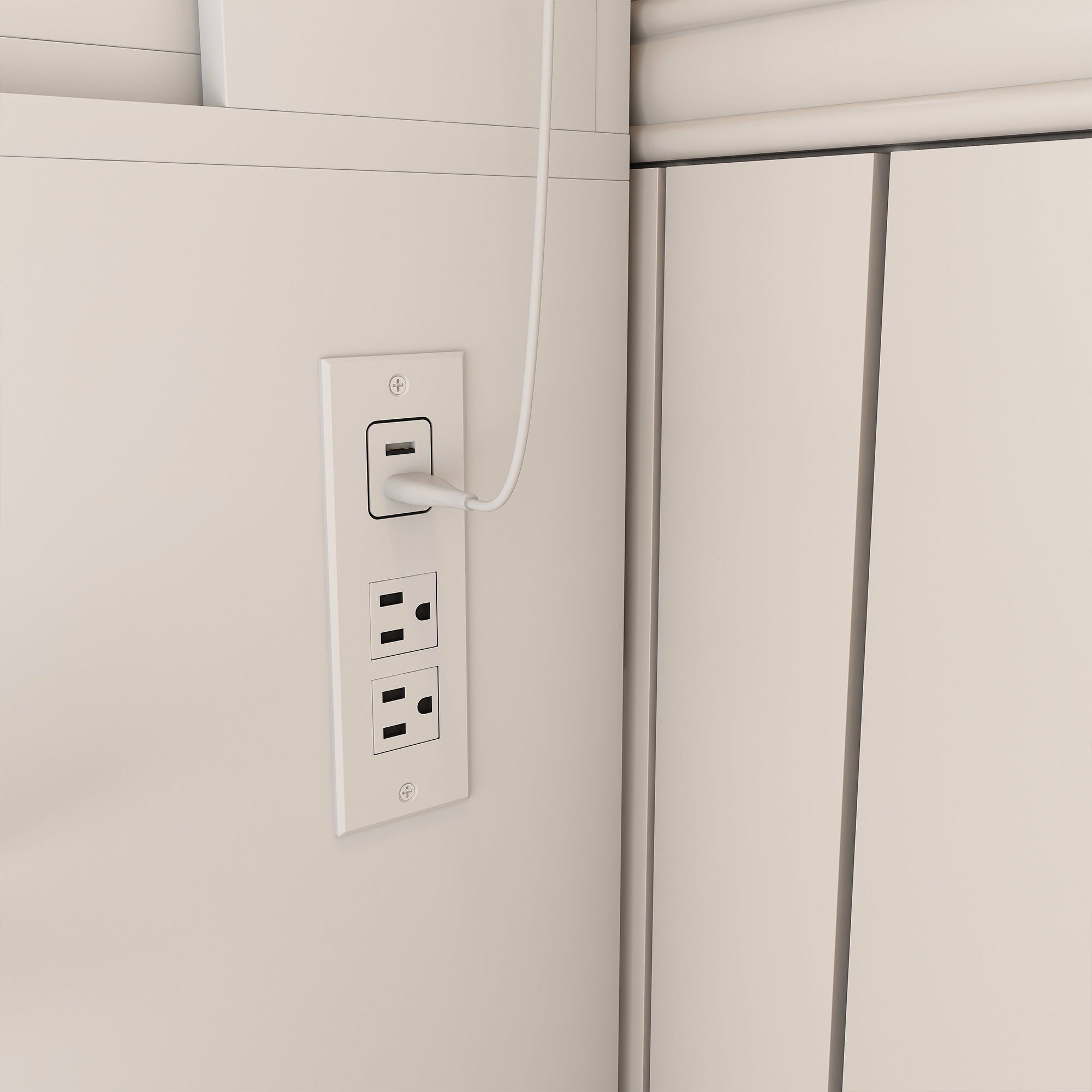 Vanity Table With Mirror, Adjustable LED Lights, Power Outlet, Hairdryer Holder & Stool