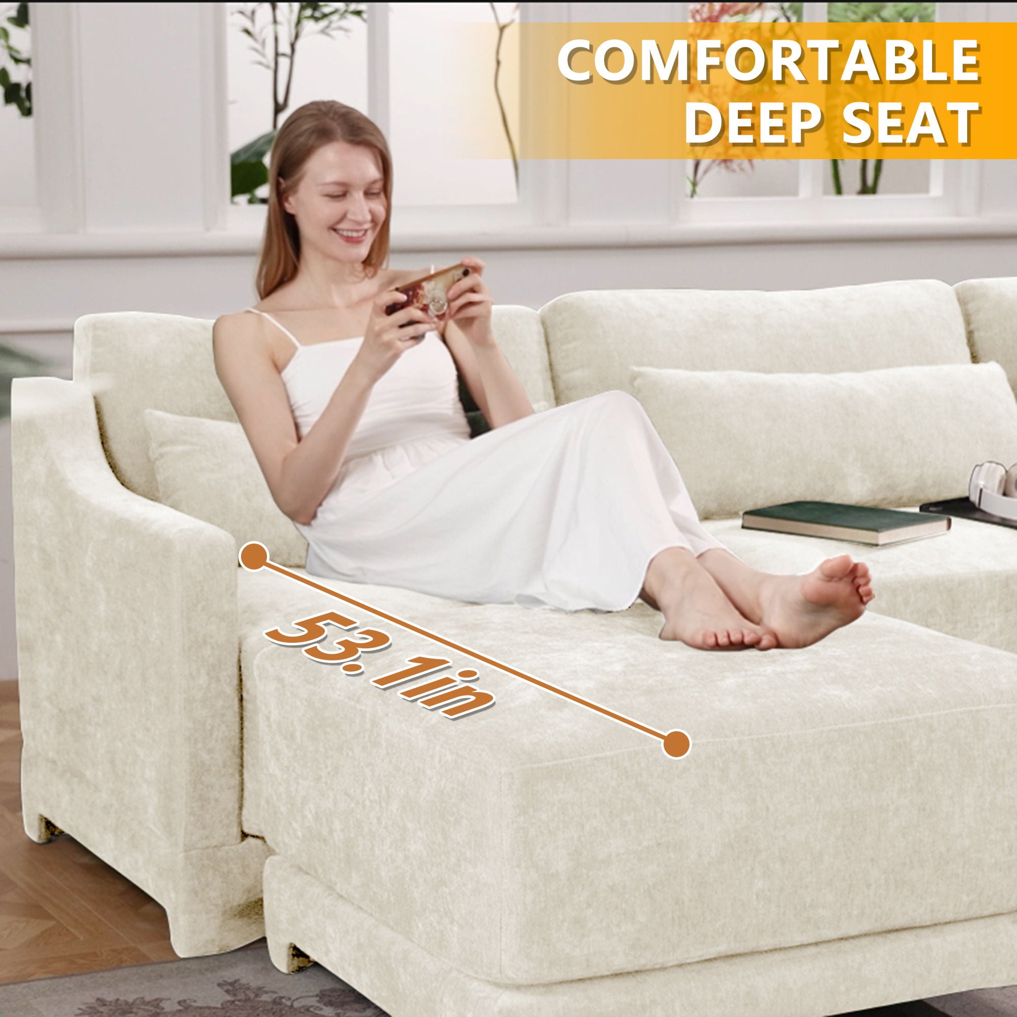 Elegant Sofa With Ergonomic Design And Lumbar Pillows