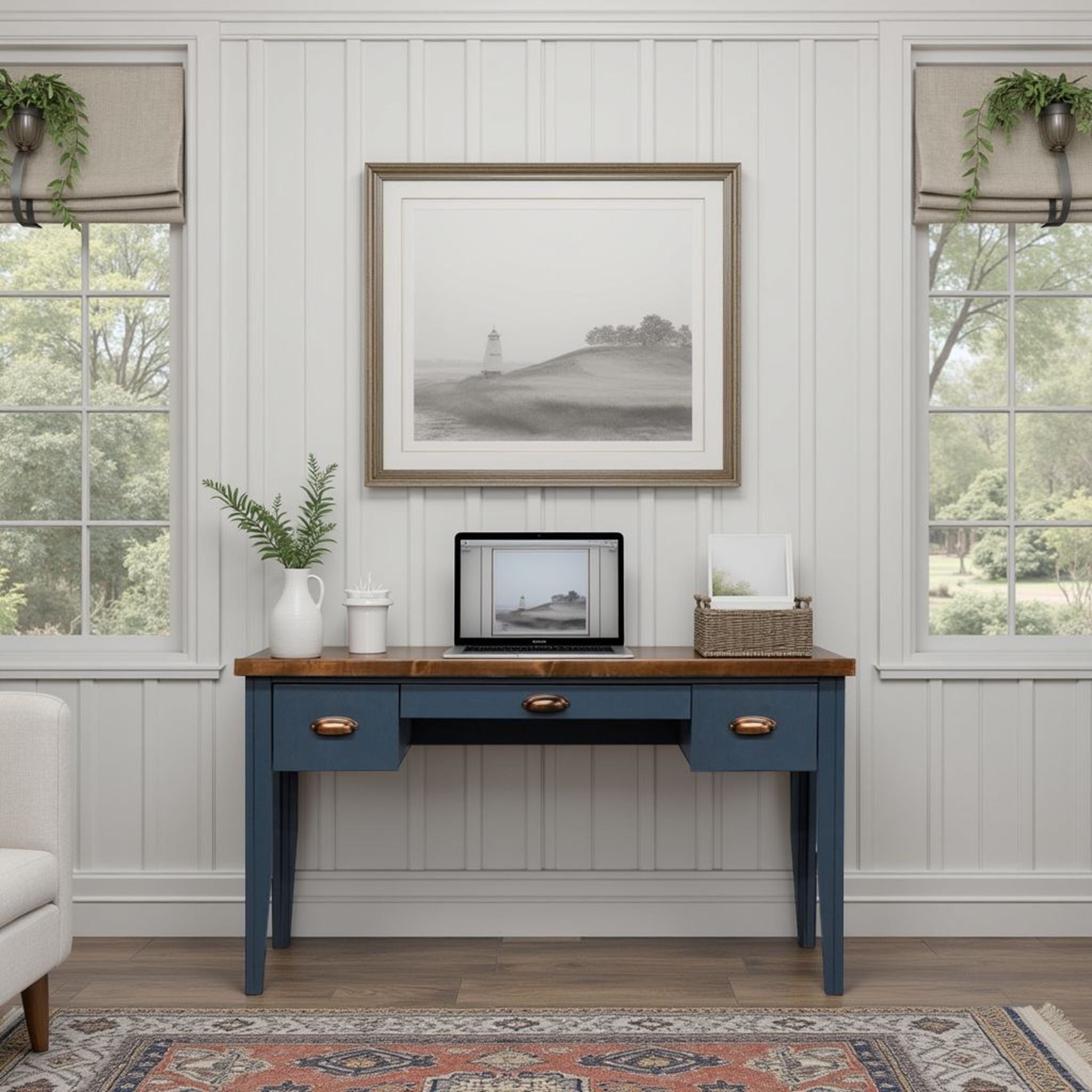 Nantucket - Writing Desk - Blue Denim, Whiskey