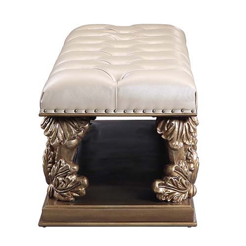 ACME Constantine - Bench - PU Leather, Light Gold, Brown & Gold Finish | Meri Furniture
