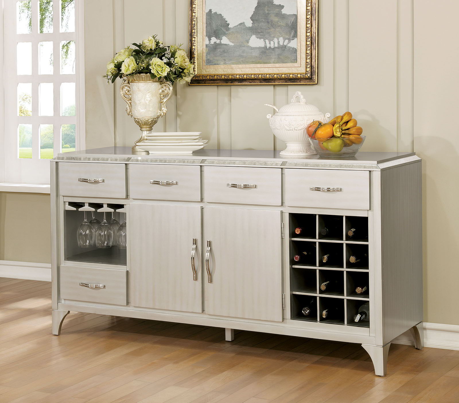 Furniture of America Diocles - Server - Silver | Meri Furniture