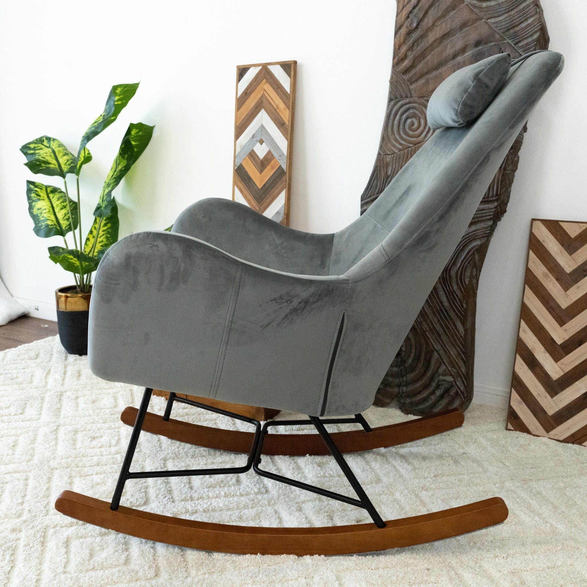 Chel - Mid-Century Modern Velvet Rocking Chair