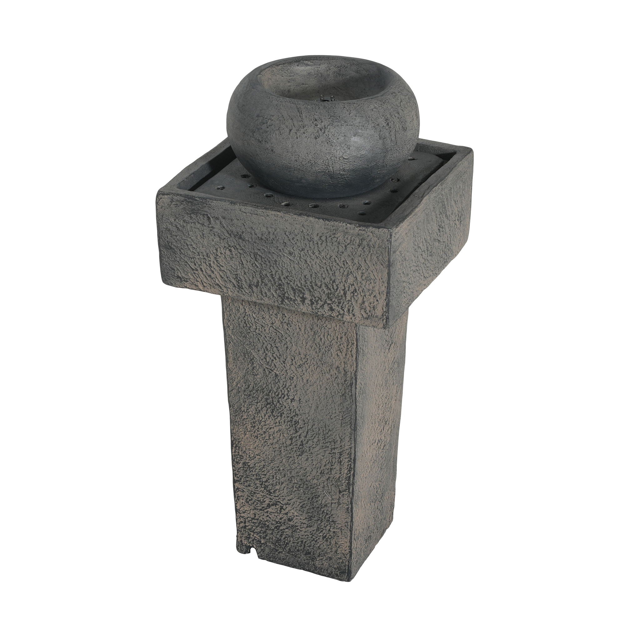 Minimalist Column Fountain With LED Lighting, Outdoor Decor For Patio, Porch And Garden - Gray