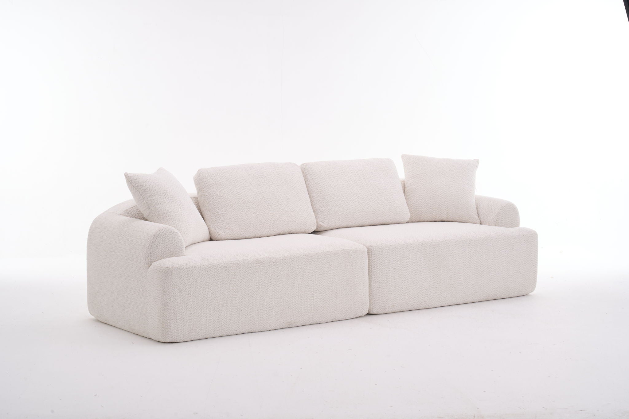 Compression Sofa: 4 Seater Combined Sofa, Crochet Yarn Fabric, Full Sponge Compression Sofa, Combined Sofa With 4 Pillows For Home Living / Home Furniture / Apartment - Beige