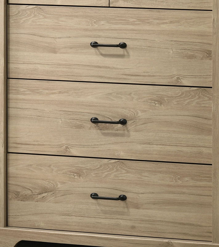 Elara 32"W Light Oak Finish 4-Drawer Chest with Black Handles