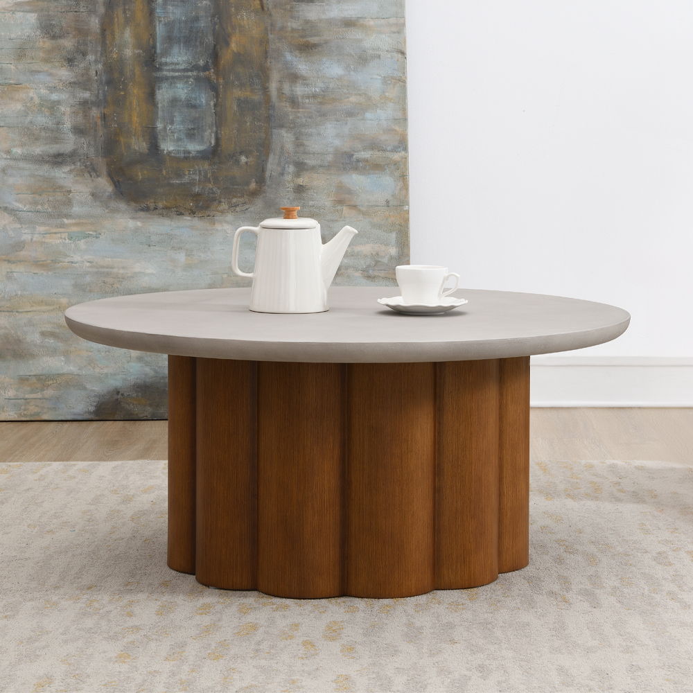 ACME Evelyn - Coffee Table - Faux Concrete Top & Walnut Finish | Meri Furniture