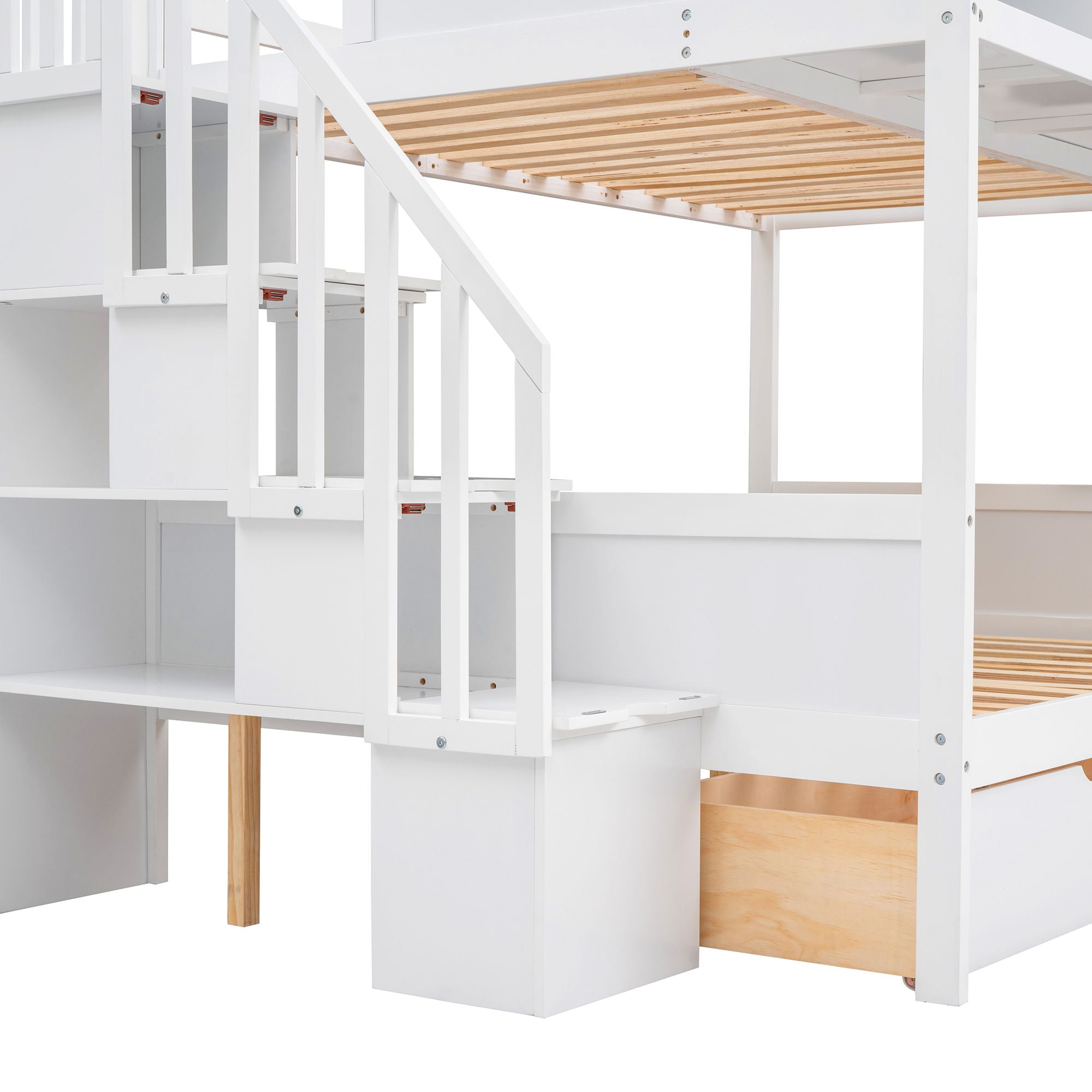 Bunk Bed With Shelfs, Storage Staircase And 2 Drawers