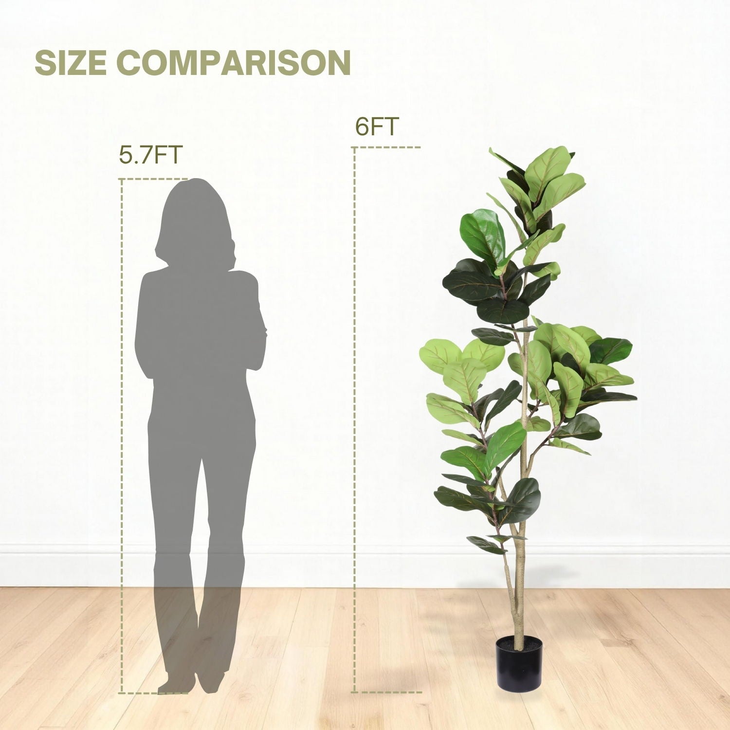 6Ft Real Touch Fake Fiddle Leaf Fig Tree In Pot, Indoor Decor For Home - Green Leaves