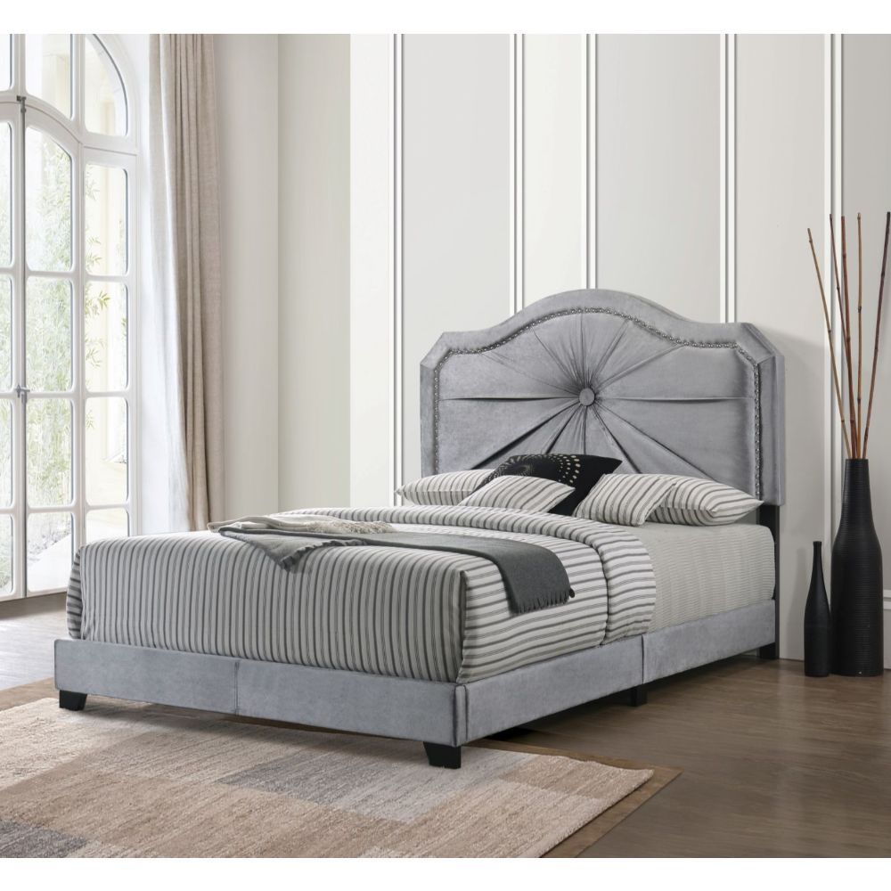 ACME Frankie - Queen Bed - Gray Velvet | Meri Furniture