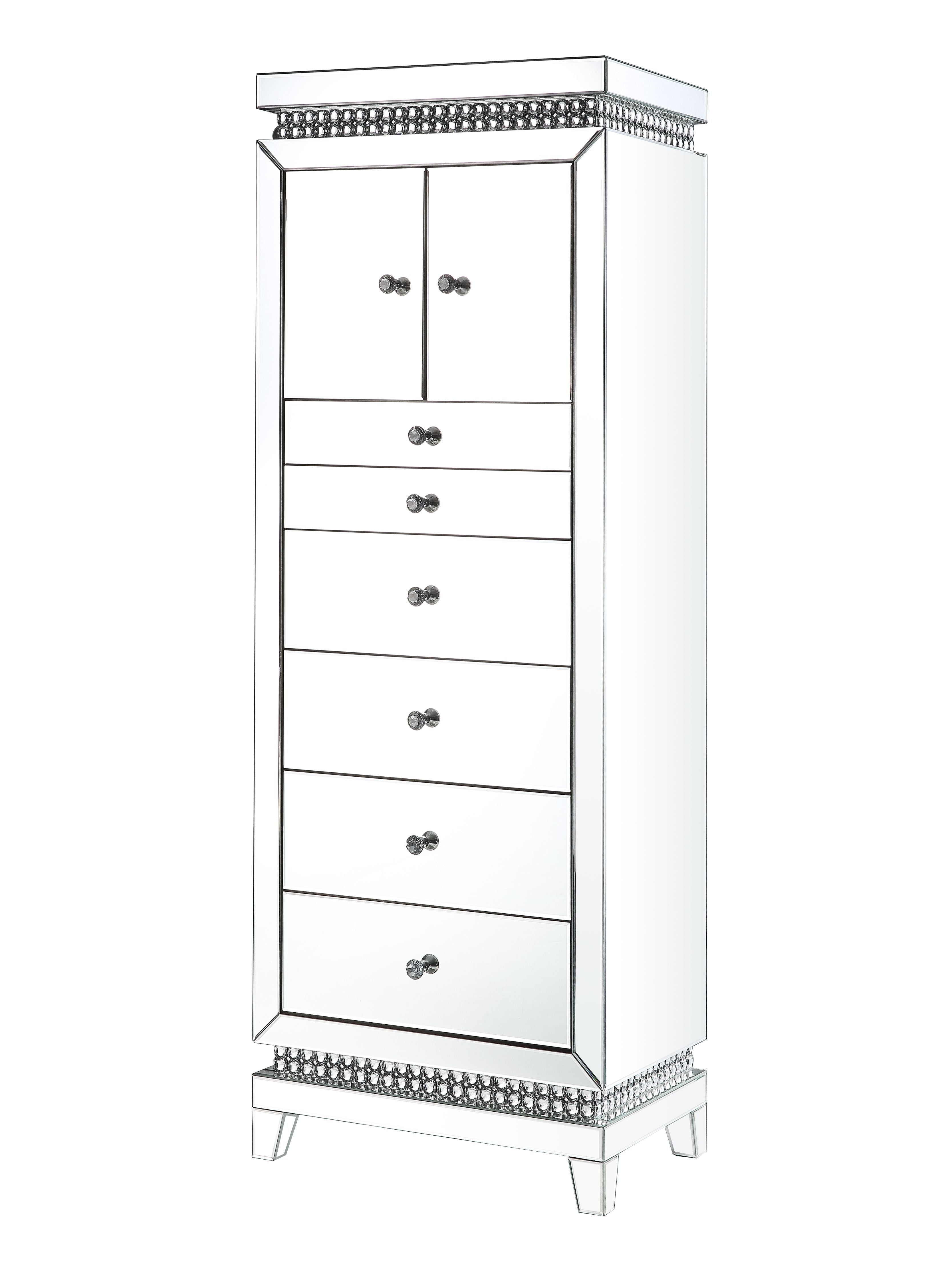 ACME Lotus - Jewelry Armoire - Mirrored & Faux Crystals Inlay | Meri Furniture