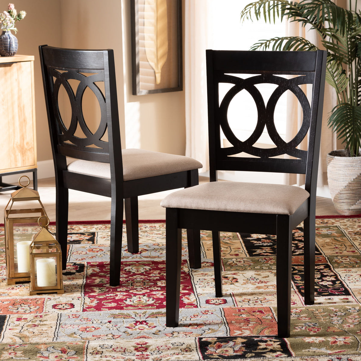 Lenoir Modern and Contemporary Sand Fabric Upholstered Espresso Brown Finished Wood 2-Piece Dining Chair Set Set