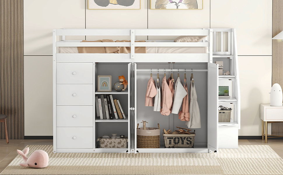 Loft Bed With Built In Wardrobes, Cabinets And Drawers
