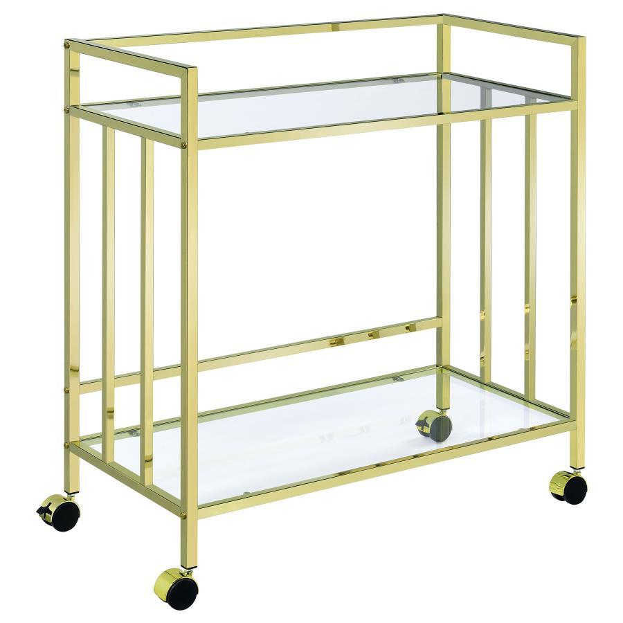 Coaster Fine Furniture Cara - 2-tier Rectangular Glass Shelf Metal Bar Cart | Meri Furniture