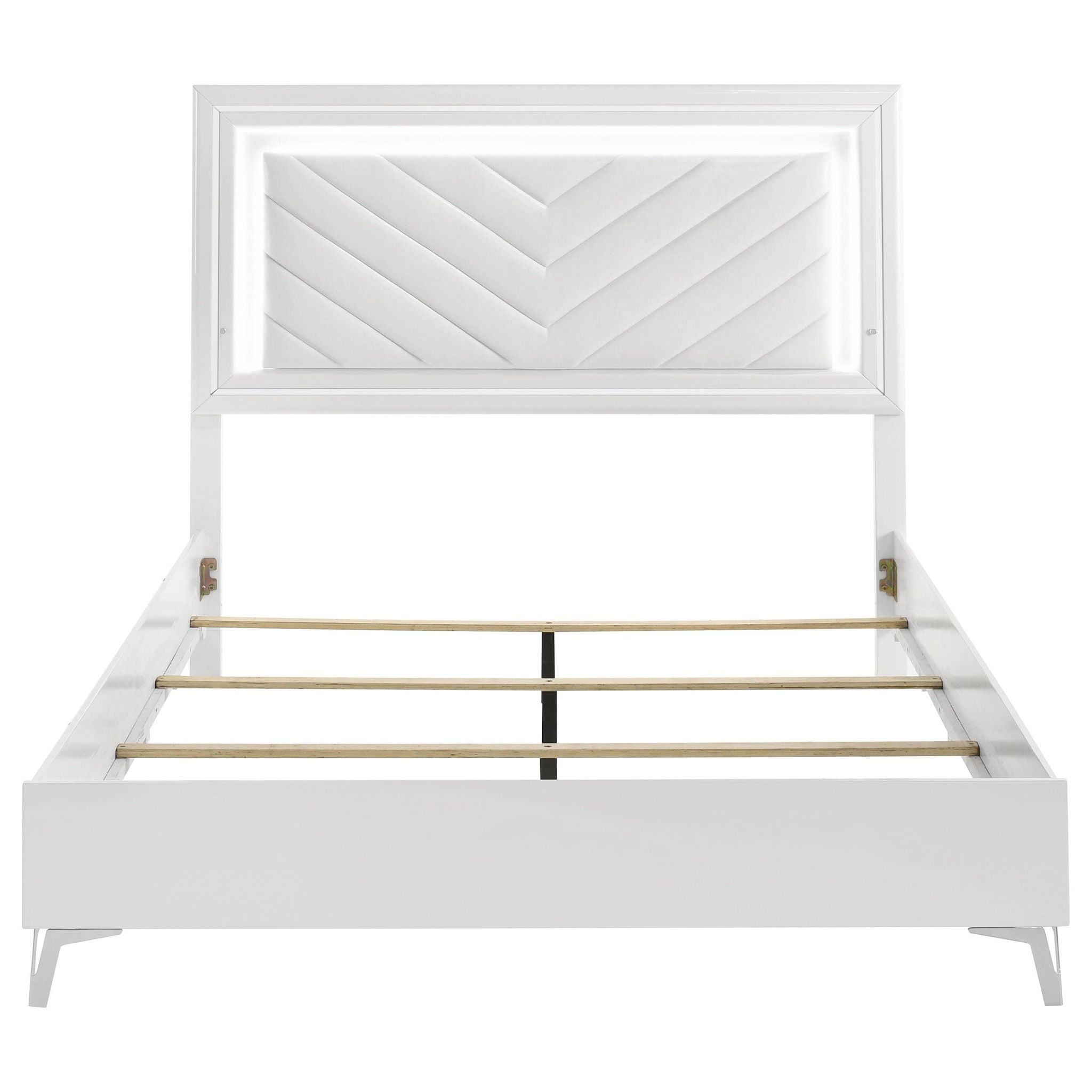 Cassia Queen LED Panel Bed White High Gloss