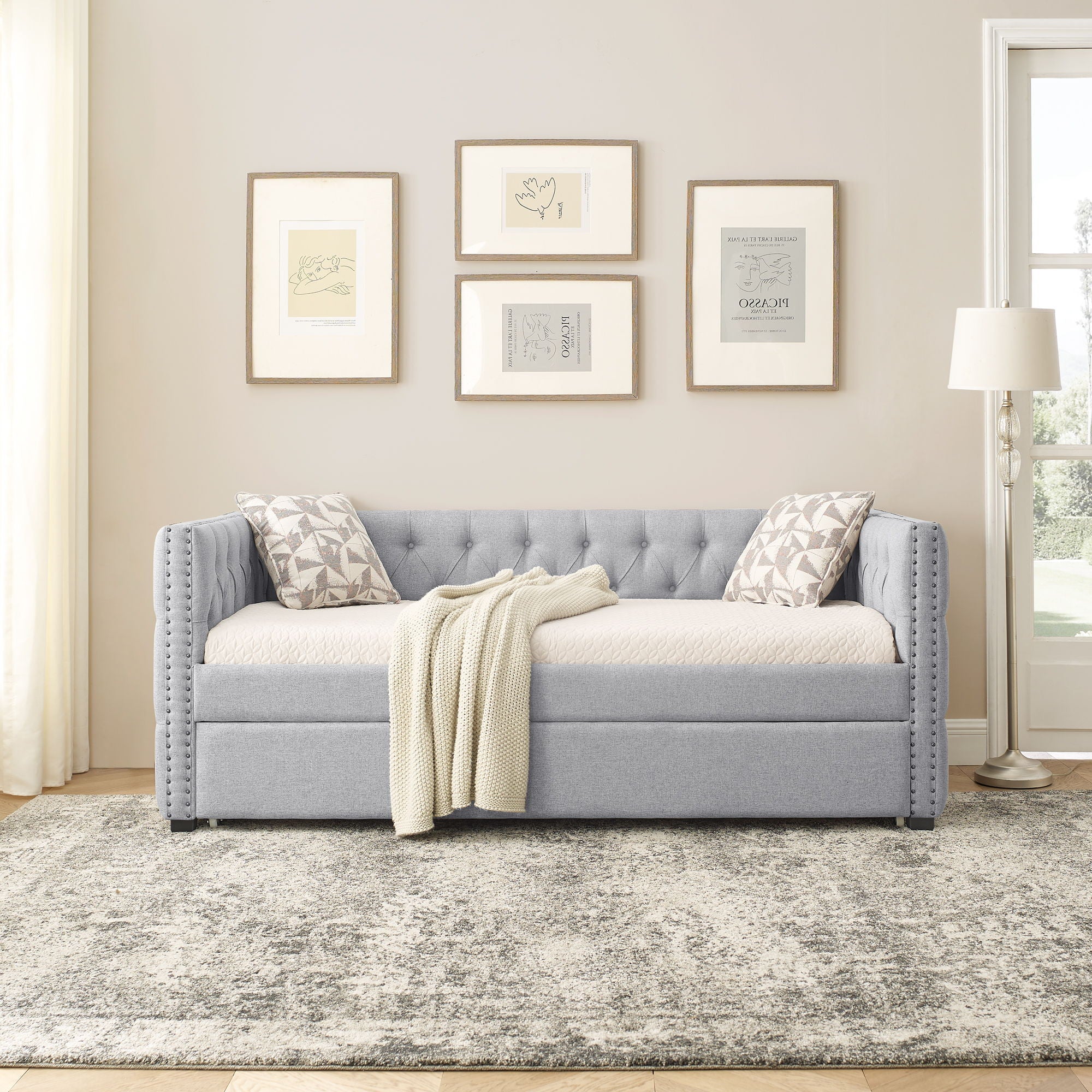 Inspired Upholstered Daybed With Trundle, Button Tufted