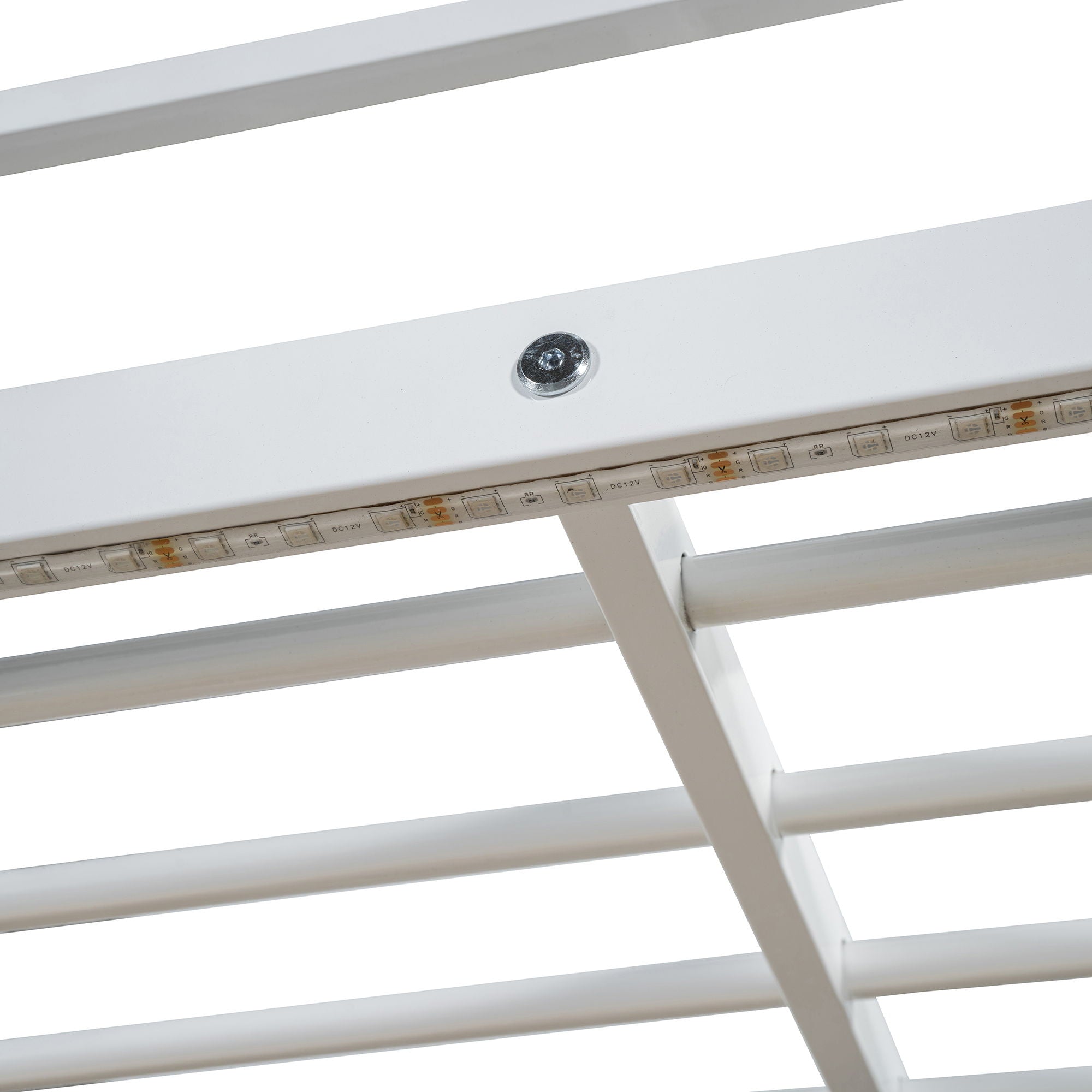 Loft Bed With Desk, Shelves, Power Outlet, LED Light And Wardrobe