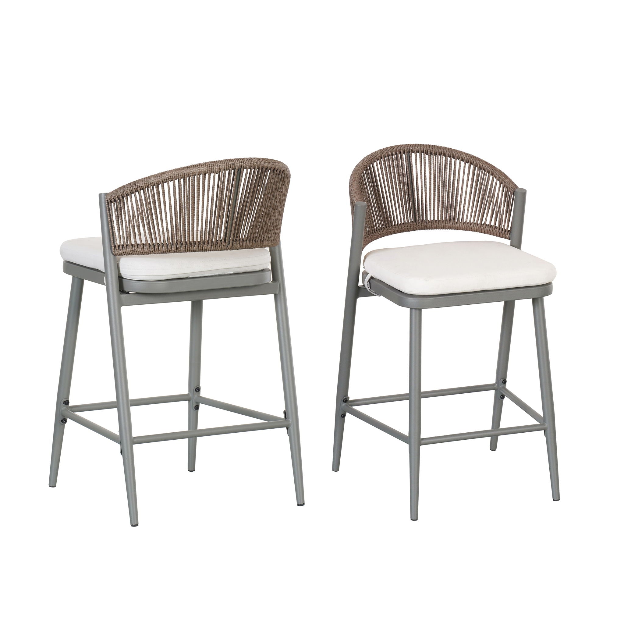 Outdoor 26" Counter Height Metal Frame Counter Stools With Scallop Shaped Backrest & Water Resistant Cushions