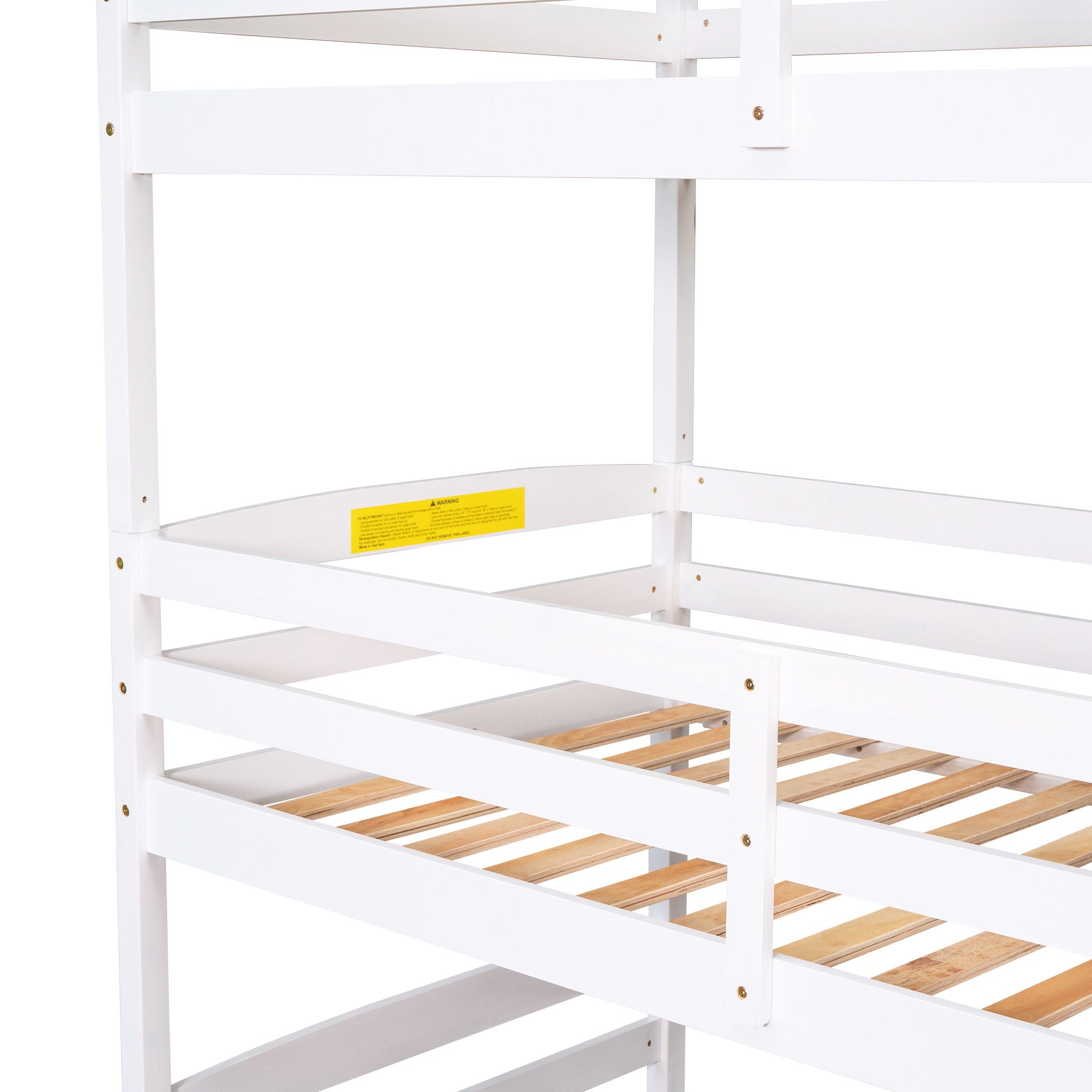 Twin Size Triple Bunk Bed With Storage Staircase, Separate Design - White