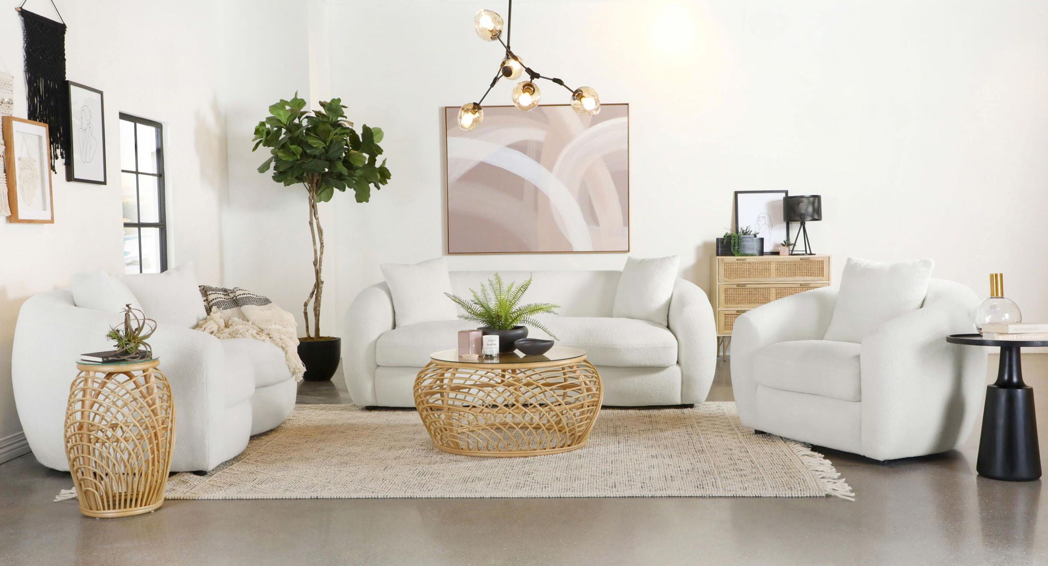Isabella Faux Sheepskin Upholstered Loveseat Natural