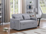Zoey 56"W Light Gray Linen Convertible Sleeper Loveseat with Side Pocket