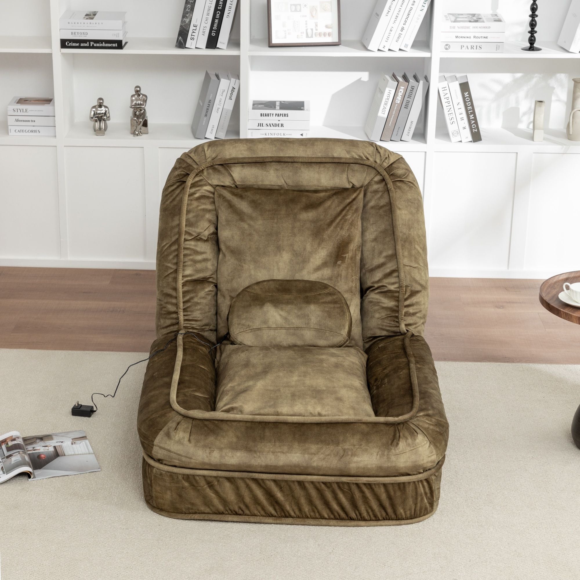 Upholstered Human Dog Bed And Pets, Bean Bag Floor Sofa With Massage Pillow, 5 Adjustable Positions & 2 Soft Pillows