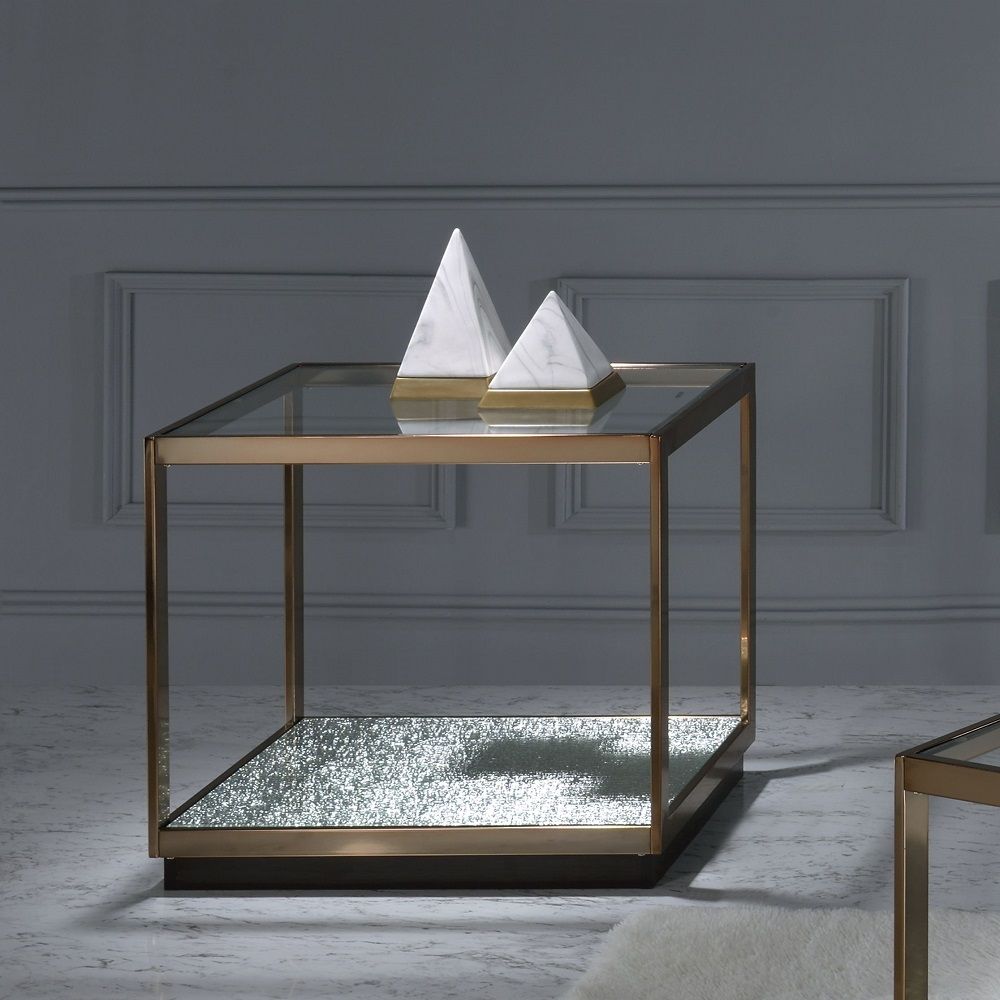 ACME Kaia - End Table - Glass & Gold | Meri Furniture