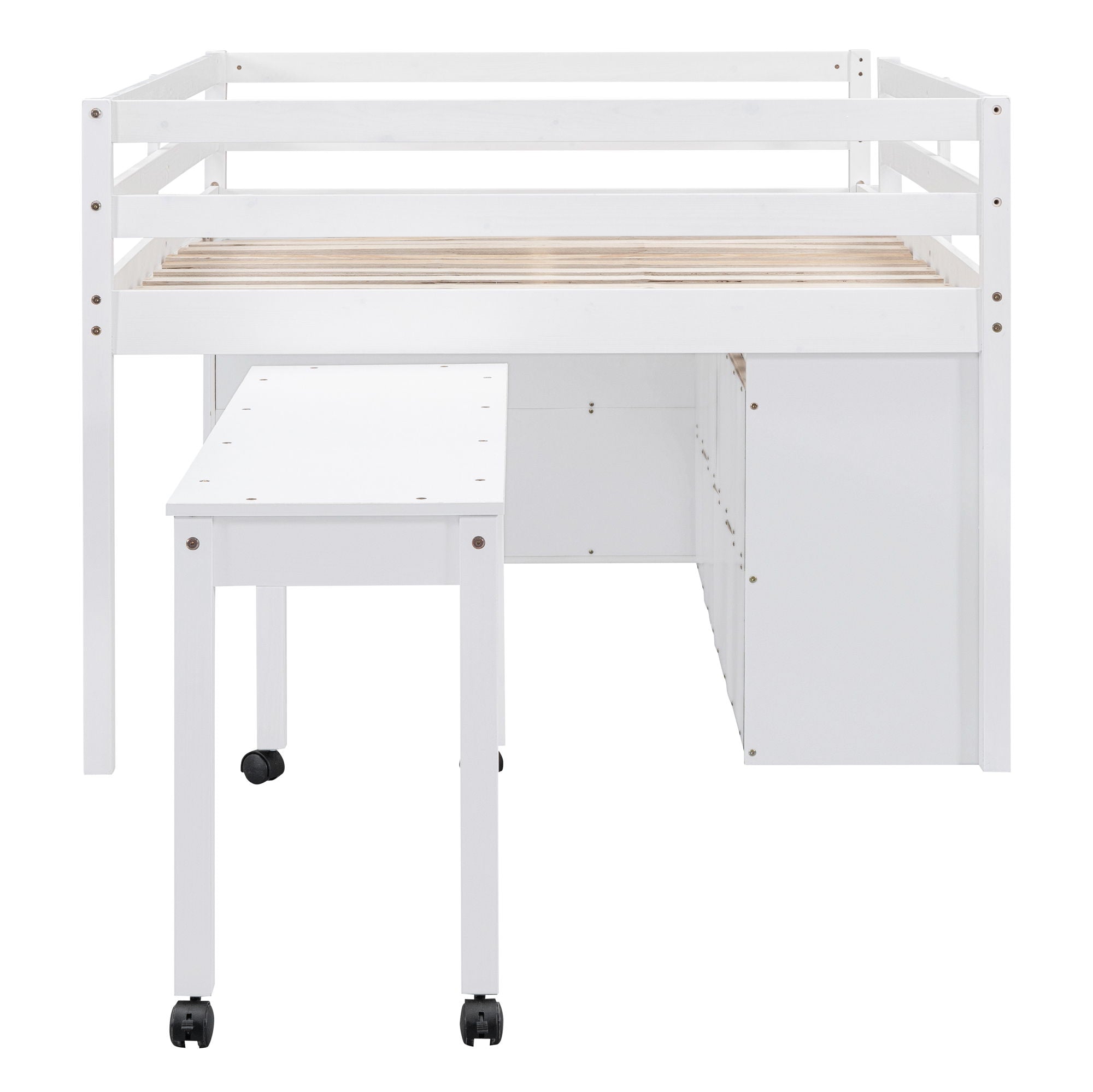 Loft Bed With Retractable Writing Desk And 4 Drawers, With Lateral Portable Desk And Shelves