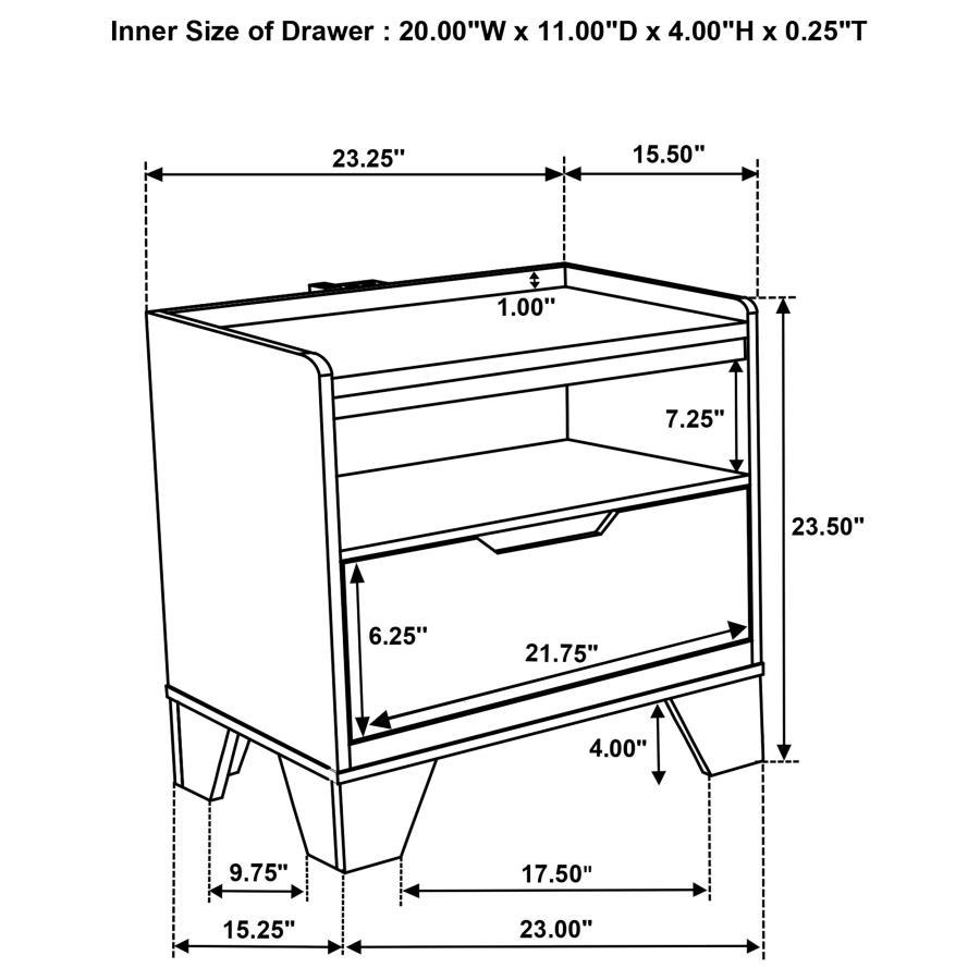 Henderson - 1-Drawer LED Nightstand Bedside Table - Medium Oak